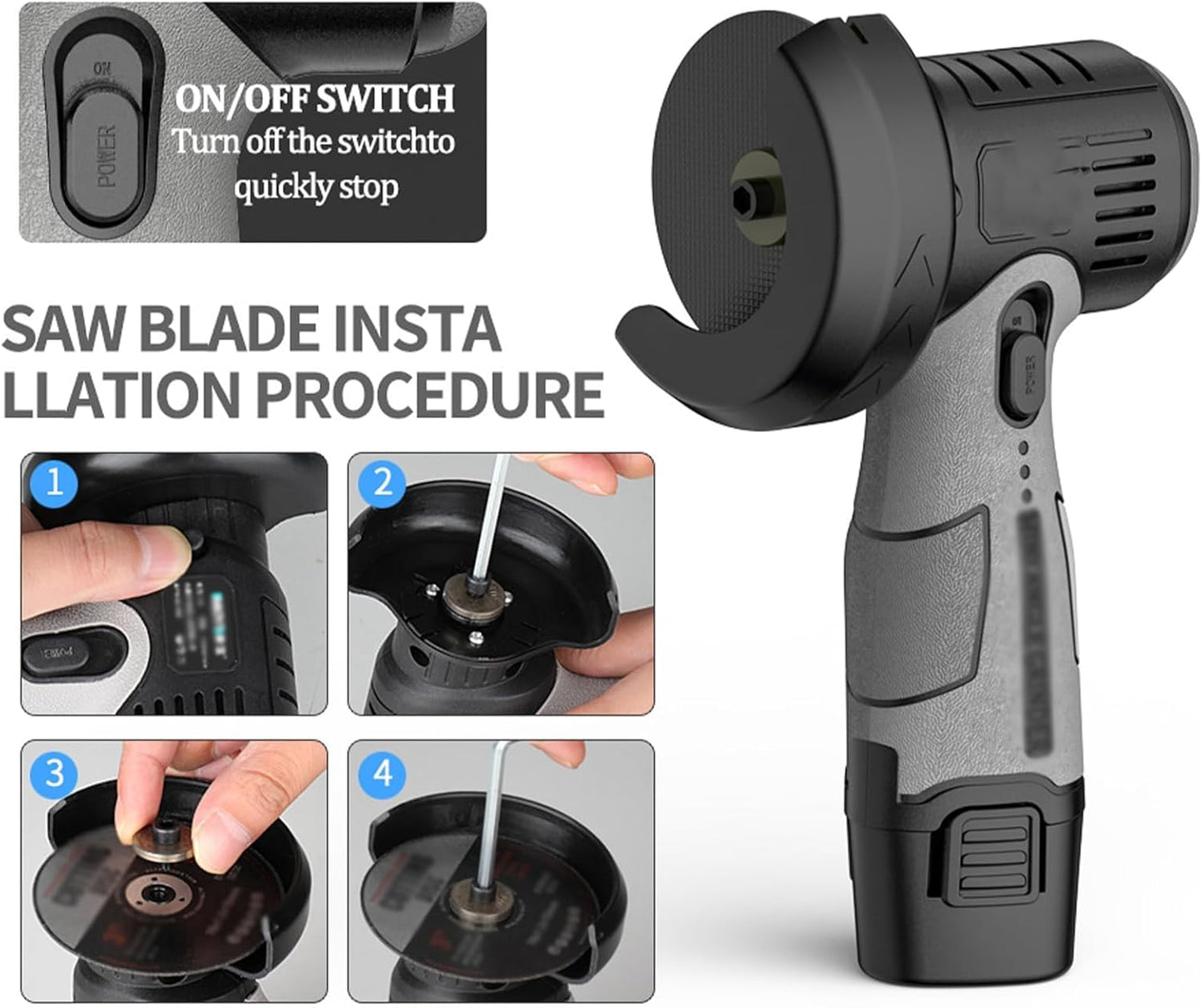 Mini Angle Grinder, 12V Multifunctional Cordless Angle Grinder Kit with Cutting Disc, Multifunctional Cordless AngleGrinders Kit, 1500mah Battery Powers for Metal Wood (2 Battery)