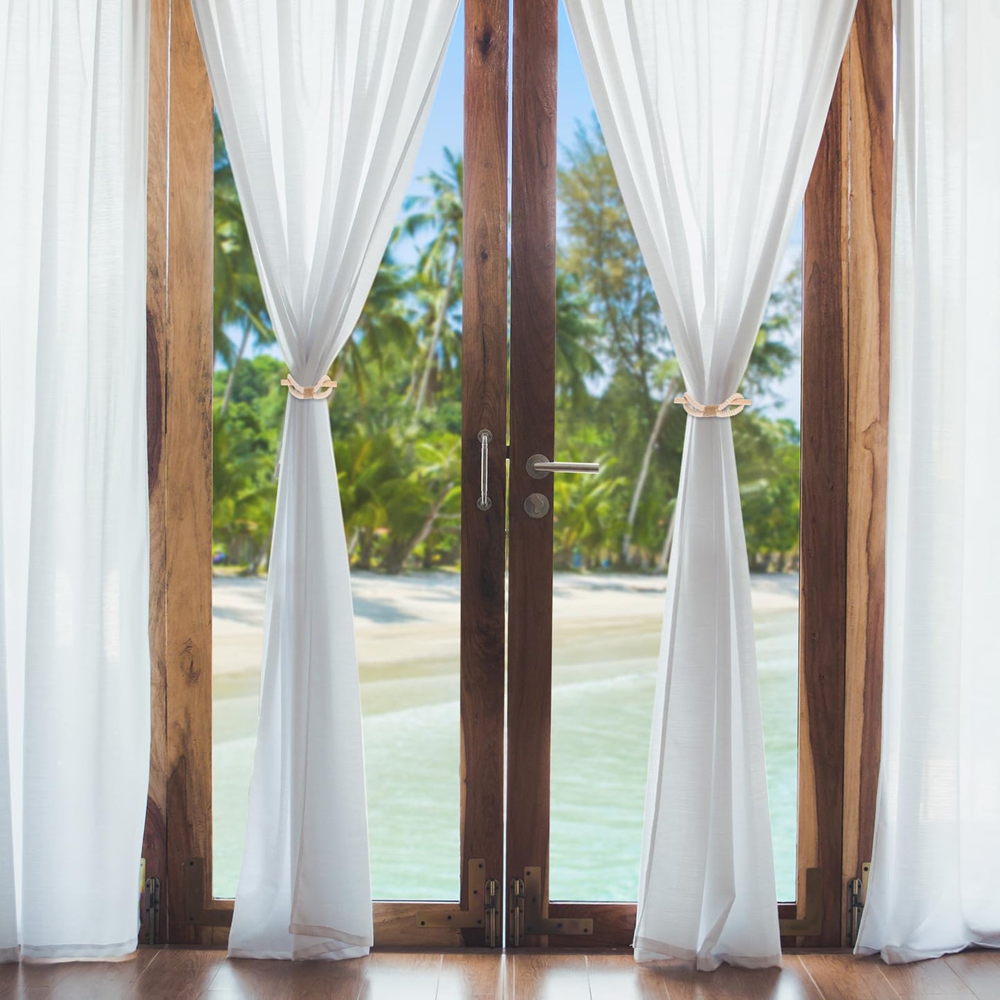 uxcell 4 Pack Curtain Tiebacks, Cotton Rope Curtain Drapes Holdbacks Hand-Woven Decorative Farmhouse Tie Backs with Wood Club for Home Office Decor, Dark Brown