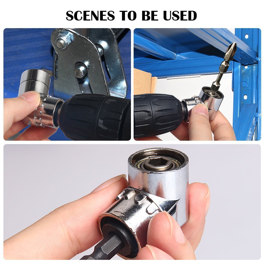 CIGOTU Impact Grade Power Hand Tools Driver Sockets Adapter Extension Set, 3Pcs 1/4 3/8 1/2" Hex Shank Drill Nut Driver Bit Set + 105 Degree Right Angle Driver Extension Screwdriver Drill Attachment