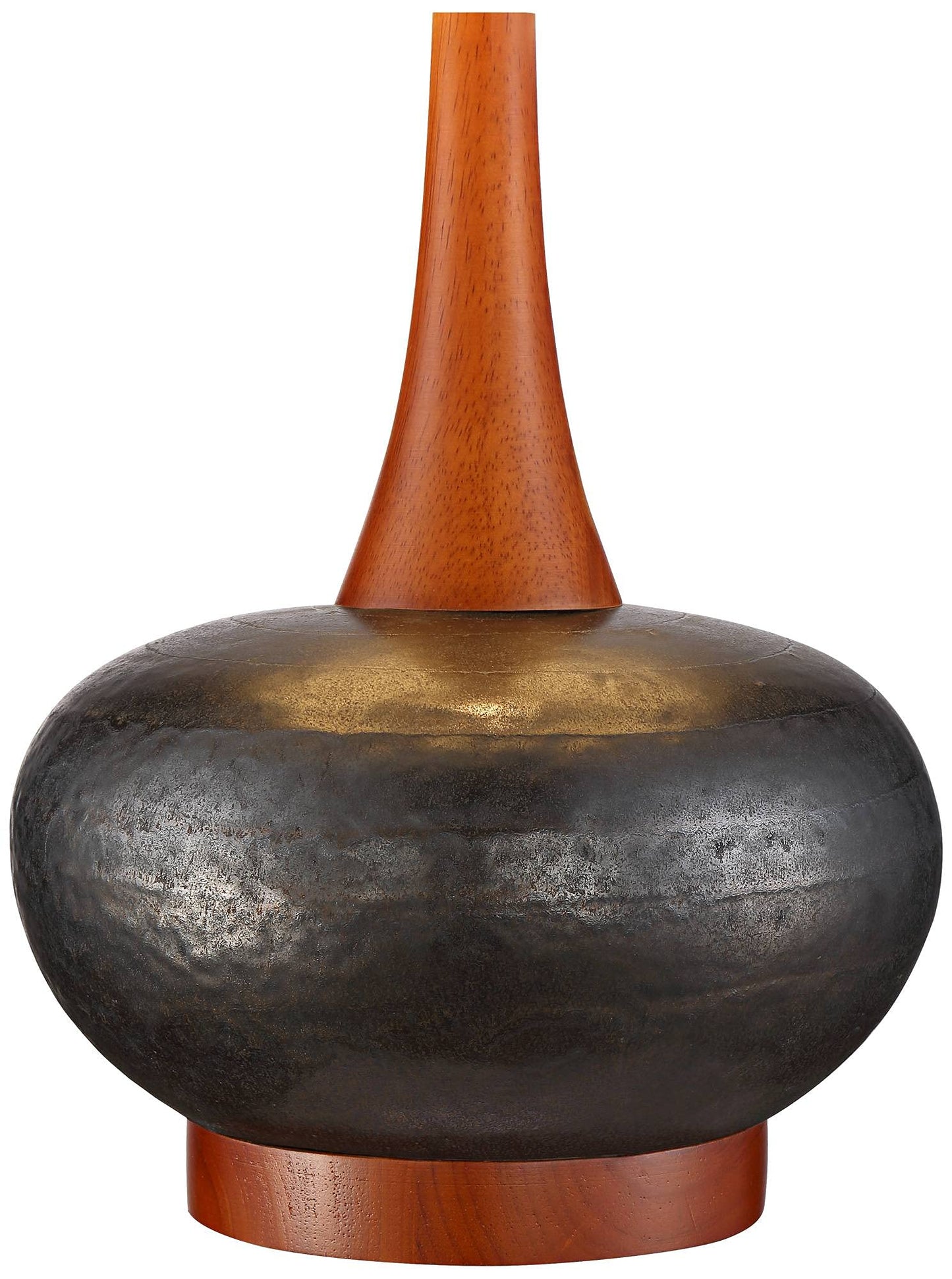 360 Lighting Andi Mid Century Modern Table Lamp 24.5" High Hammered Bronze Ceramic Wood Off White Tall Drum Shade for Living Room Bedroom House Bedside Nightstand Home Office (Color May Vary)