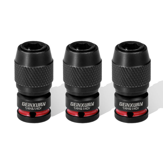 Geinxurn 3PCS Impact Screwdriver Bit Holders, 1/4-Inch Square Drive to 1/4-Inch Quick Release Hex Socket Adapter for Impact Wrench