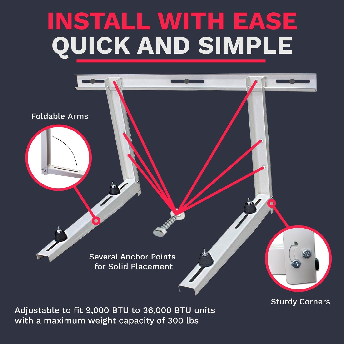 DuctlessAire Outdoor Wall Bracket - Mini Split AC Mounting Brackets - Ductless Air Conditioner Wall Mount - Support Brackets for Window AC Unit, Heat Pump, Mini Splt, HVAC and More (9000-36000 BTU)