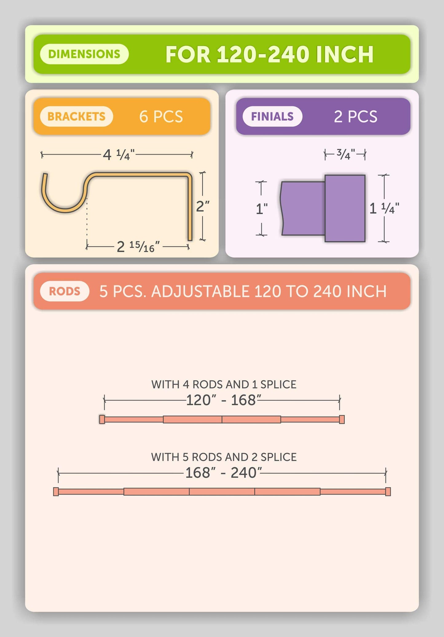 Ivilon Window Curtain Rod End Cap - 1 inch Pole. 120 to 240 Inch. Satin Nickel