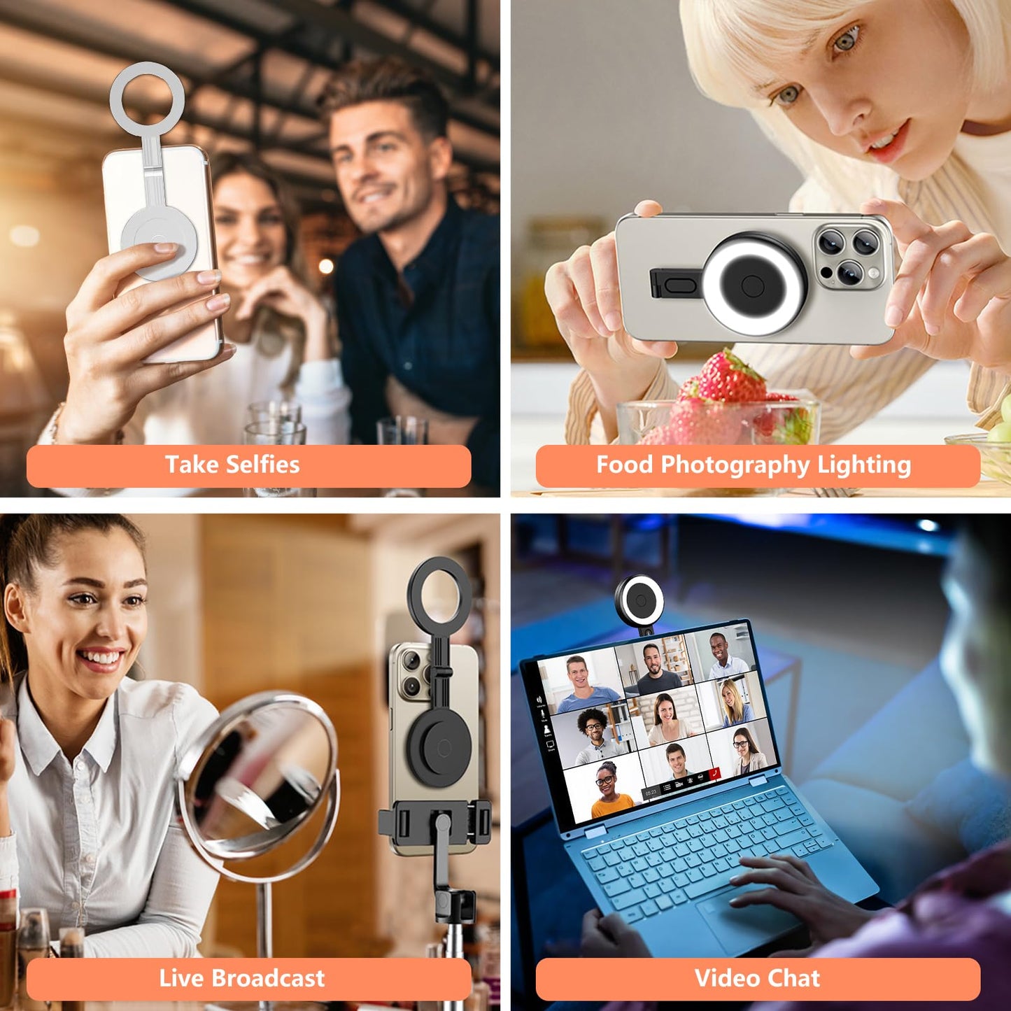 iPhone Ring Light with 32 LEDs Adjustable 6-Mode Phone Light Clip for Streaming & Video Recording Magnetic & Compact Camera Light Ideal Phone Ring Light Content Creation