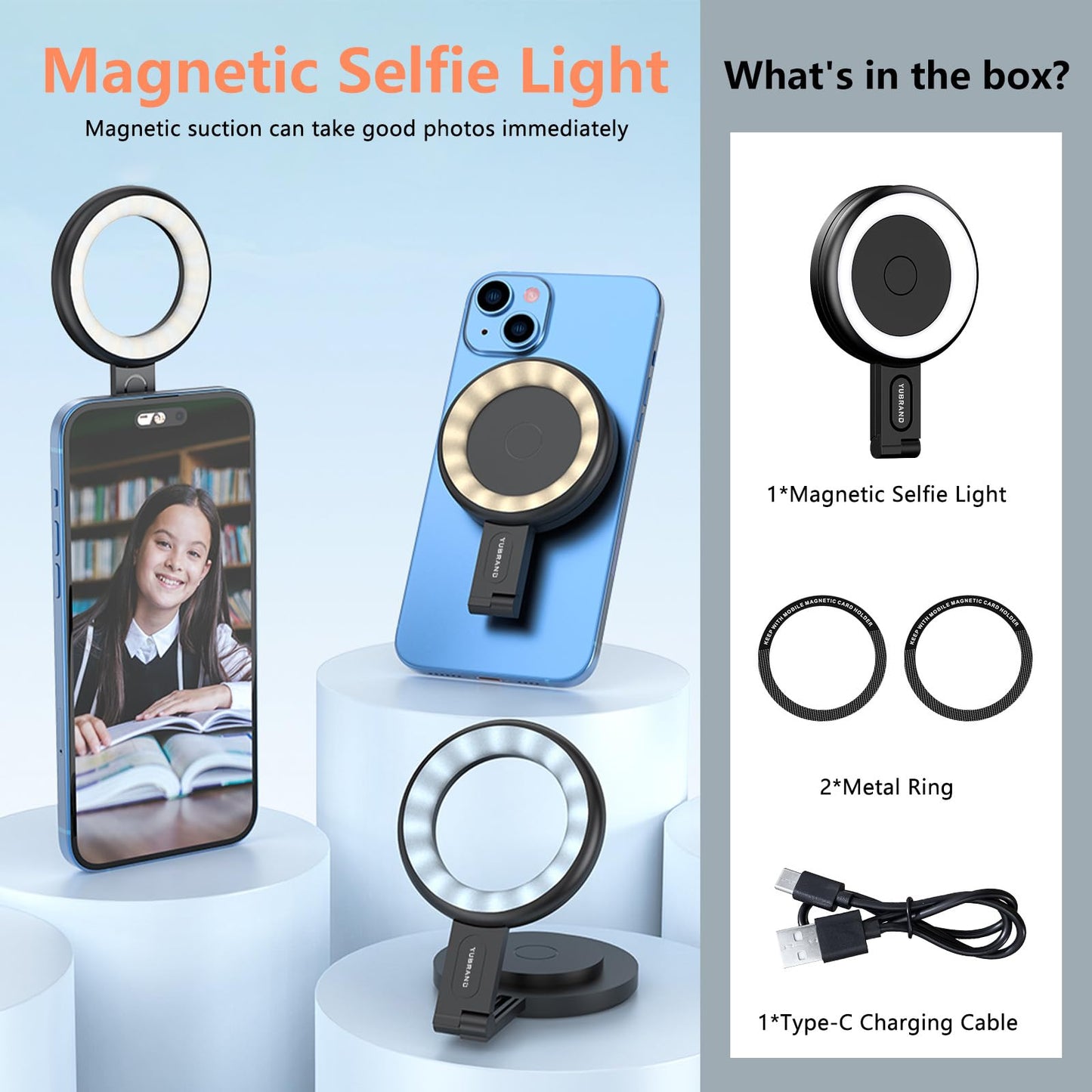 iPhone Ring Light with 32 LEDs Adjustable 6-Mode Phone Light Clip for Streaming & Video Recording Magnetic & Compact Camera Light Ideal Phone Ring Light Content Creation