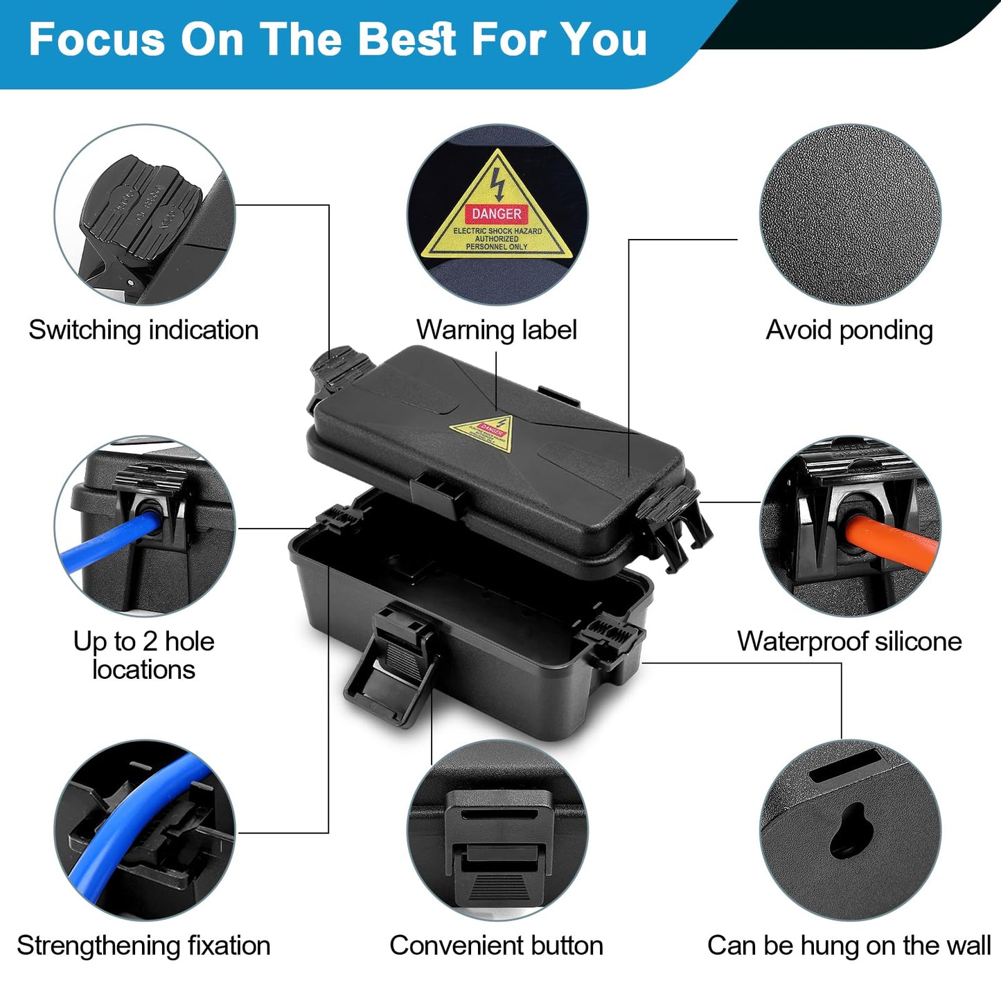 DIQMIAQ Outdoor Electrical Box Waterproof IP54 Black Outdoor Extension Cord Cover(Inner 6.5 x 3.5 x 2.2inch), Wall-Hangable Waterproof Box for Plug, Halloween, Christmas String Lights (1 PCS Black)