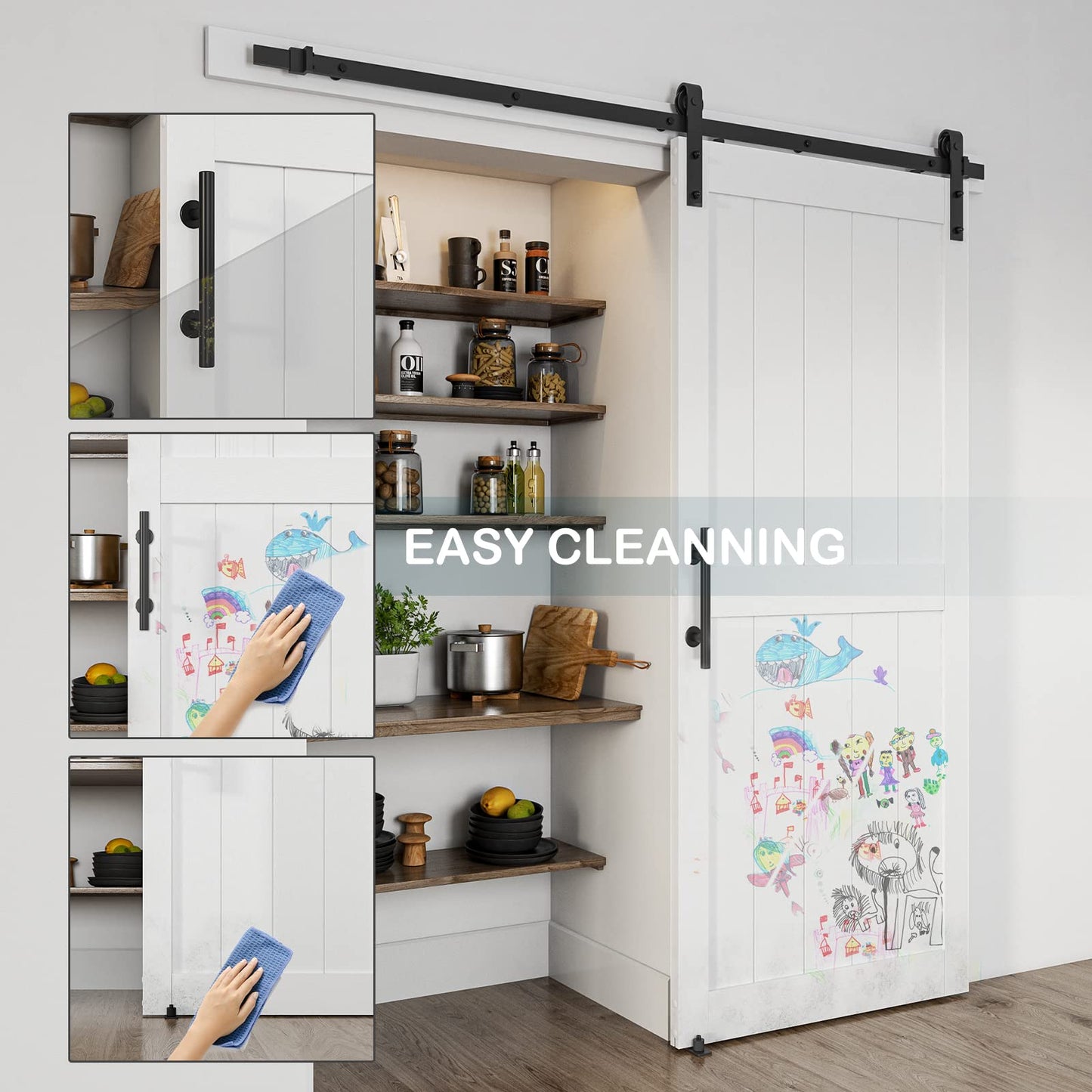 ALAMEDADT 36''x84'' Sliding Barn Door with 6.6 Ft Barn Door Hardware Kit& Handle& Floor Guides,Pre-Drilled Holes Easy Assembly - Include Installation Manual, Water-Proof PVC Surface, H-Frame, White