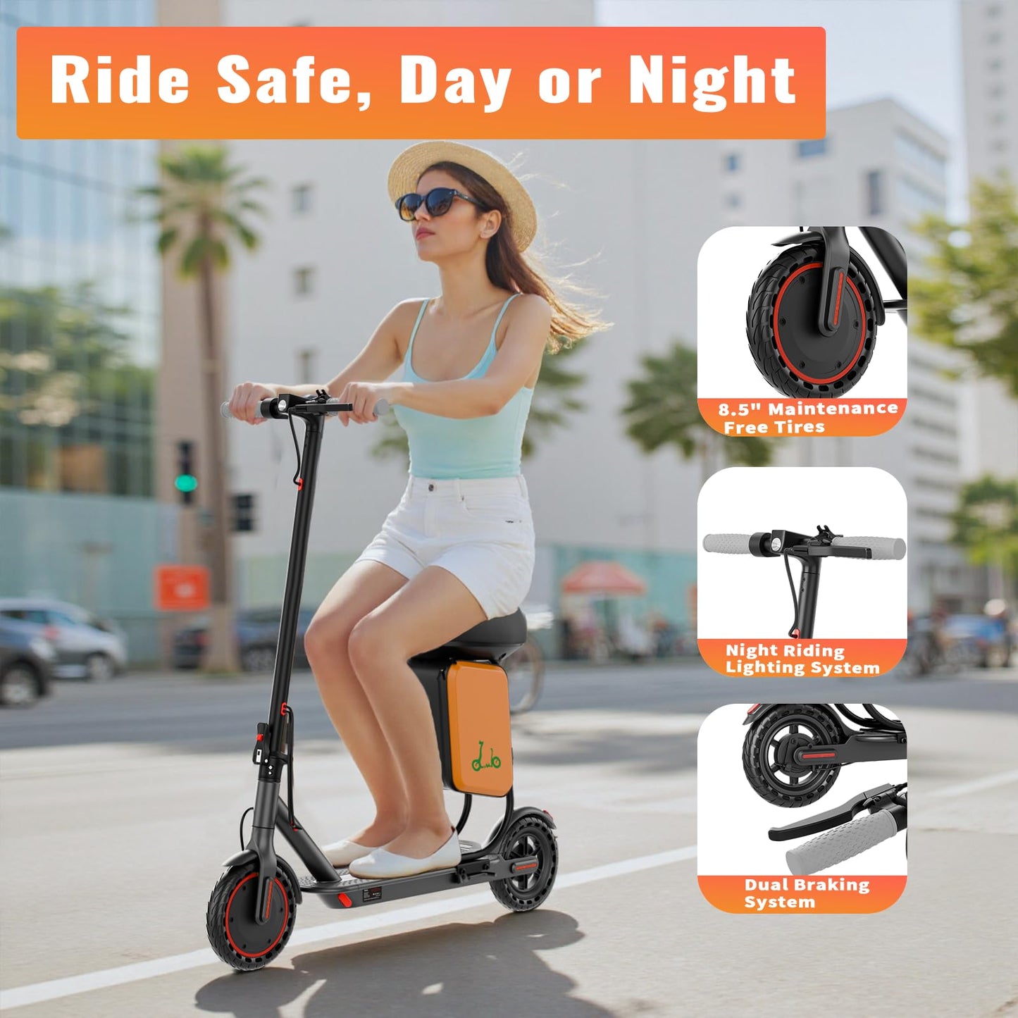 Qlaway Electric Scooter with Seat - 8.5" Solid Tire, Powerful 350W Motor, Top Speed 19 MPH, Max 16 Miles Ranges, Load 264LBS, Aluminum Alloy Frame Foldable Commuting Escooter for Adults & Teens