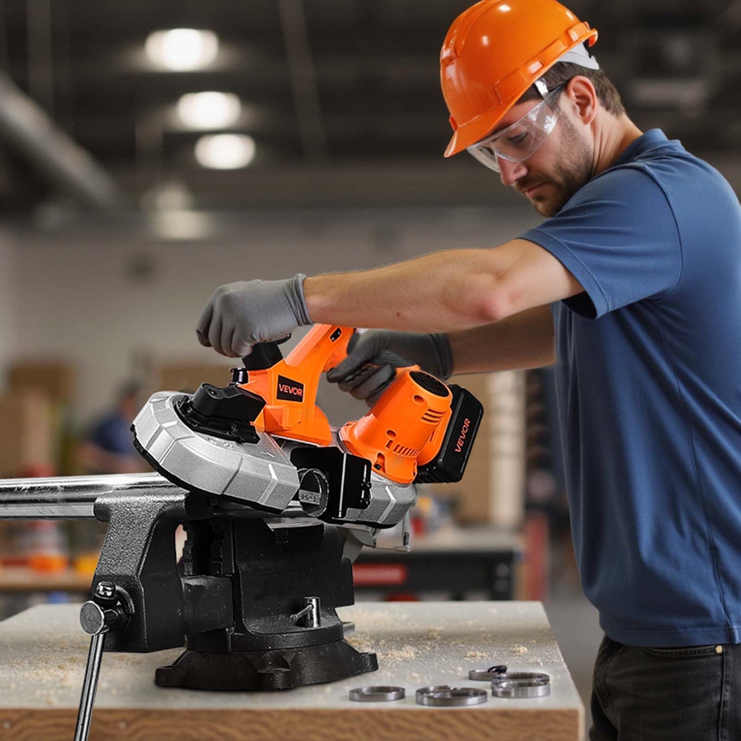 VEVOR 20V Portable Band Saw Kit, 2.56-Inch Deep Cut, 360W Bandsaw with Brushless Motor, Cordless and Compact, for Cutting Metal, Wood, Compatible with Makita Batteries (Kit with 4.0 Ah Battery)