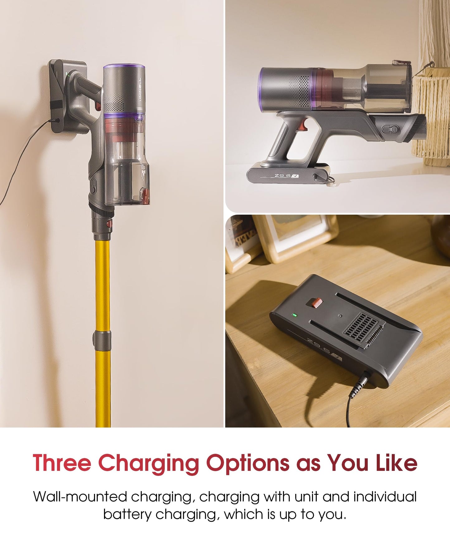 UNINELL HOME Cordless Vacuum Cleaner, 48000Pa 550W 65Mins Vacuum Cleaners for Home,LED Touch Display, Anti-Tangle Stick Vacuum Self-Standing, Vacuum Cordless Rechargeable for Pet Hair/Carpet