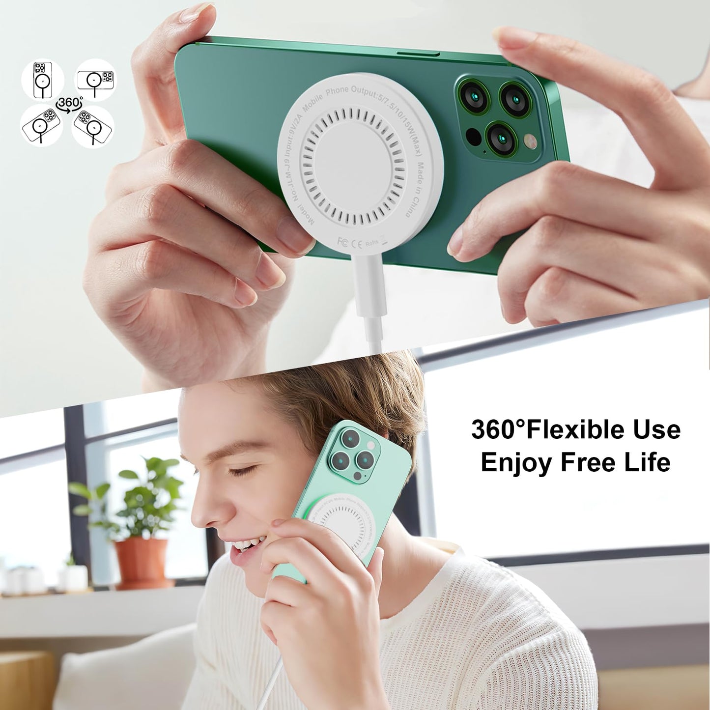 MagSafe Charger 2Pack 15W Magnetic Wireless Charger Fast Charging Pad with 6FT USB C to USB C Cable Compatible with iPhone 16/15/14/13/12 Series & AirPods 3/2/Pro | Strong Magnet Technology