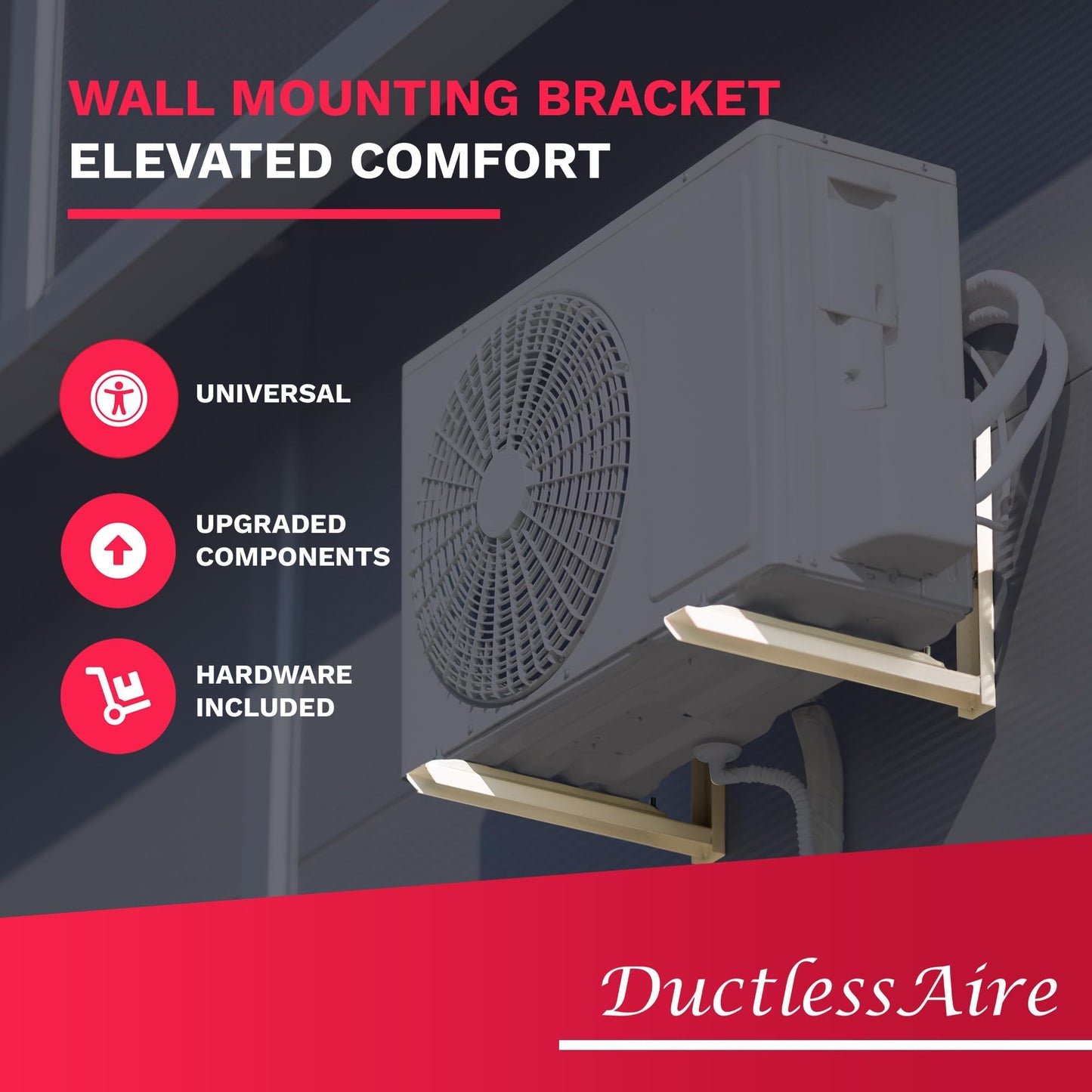 DuctlessAire Outdoor Wall Bracket - Mini Split AC Mounting Brackets - Ductless Air Conditioner Wall Mount - Support Brackets for Window AC Unit, Heat Pump, Mini Splt, HVAC and More (9000-36000 BTU)