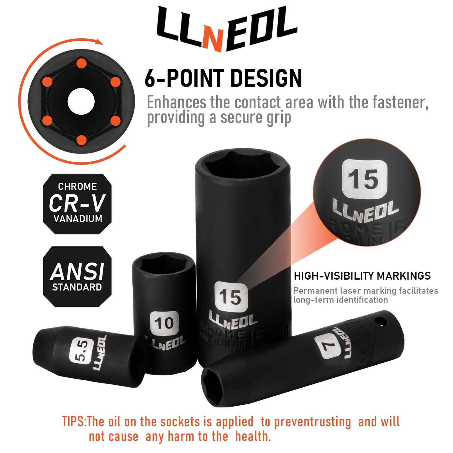 LLNEDL 1/4 inch Drive Socket Set & Nut Driver Set 44PCS, Metric Sockets Deep&Shallow (4-15mm) with Ratchet, 6" Magnetic Nut Drivers with 1/4" Hex Shank(6-14mm), Drill Bits (PH1/PH2)