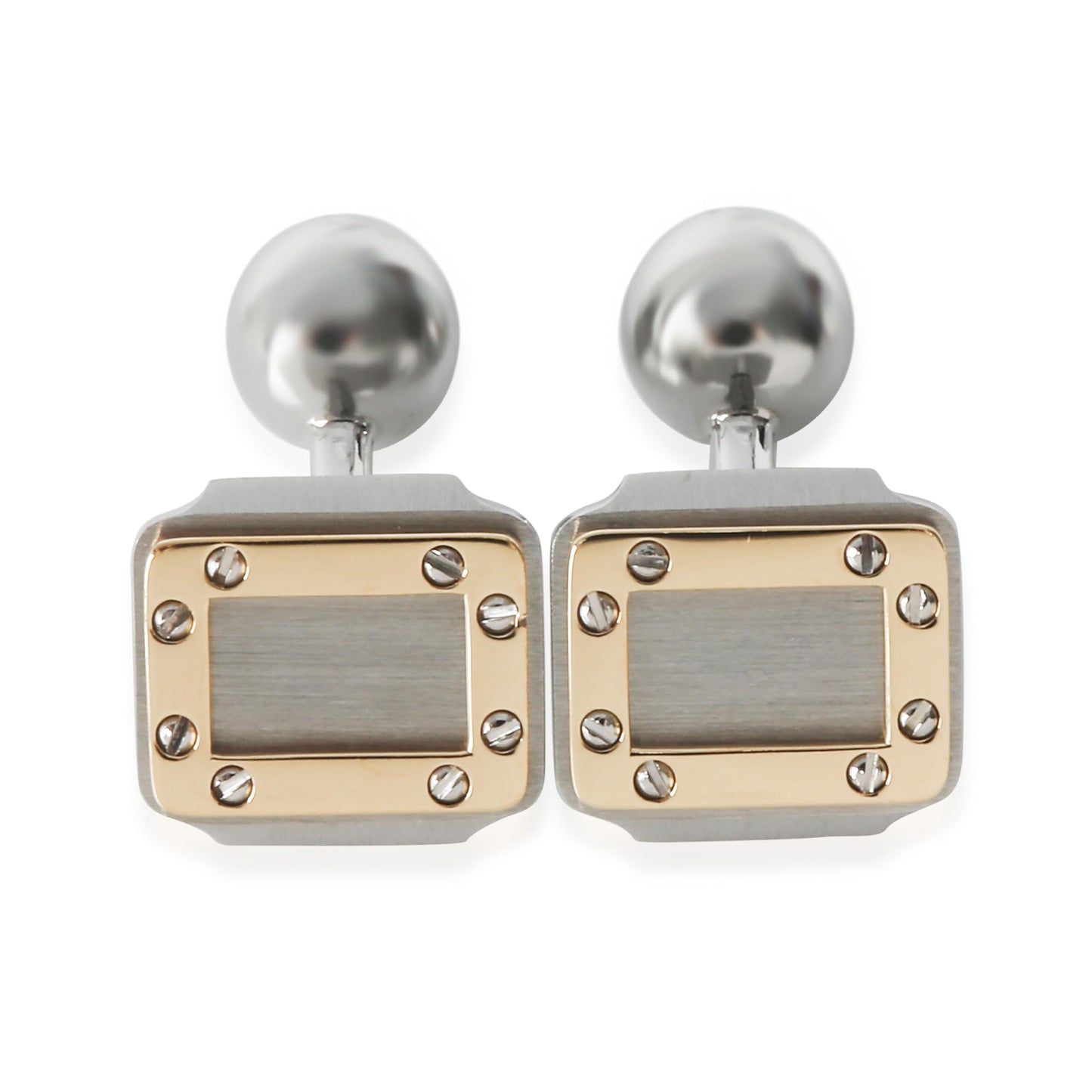 Cartier, Pre-Loved Vintage Santos Dumont Cufflinks, Yellow Gold,Steel, 13 mm