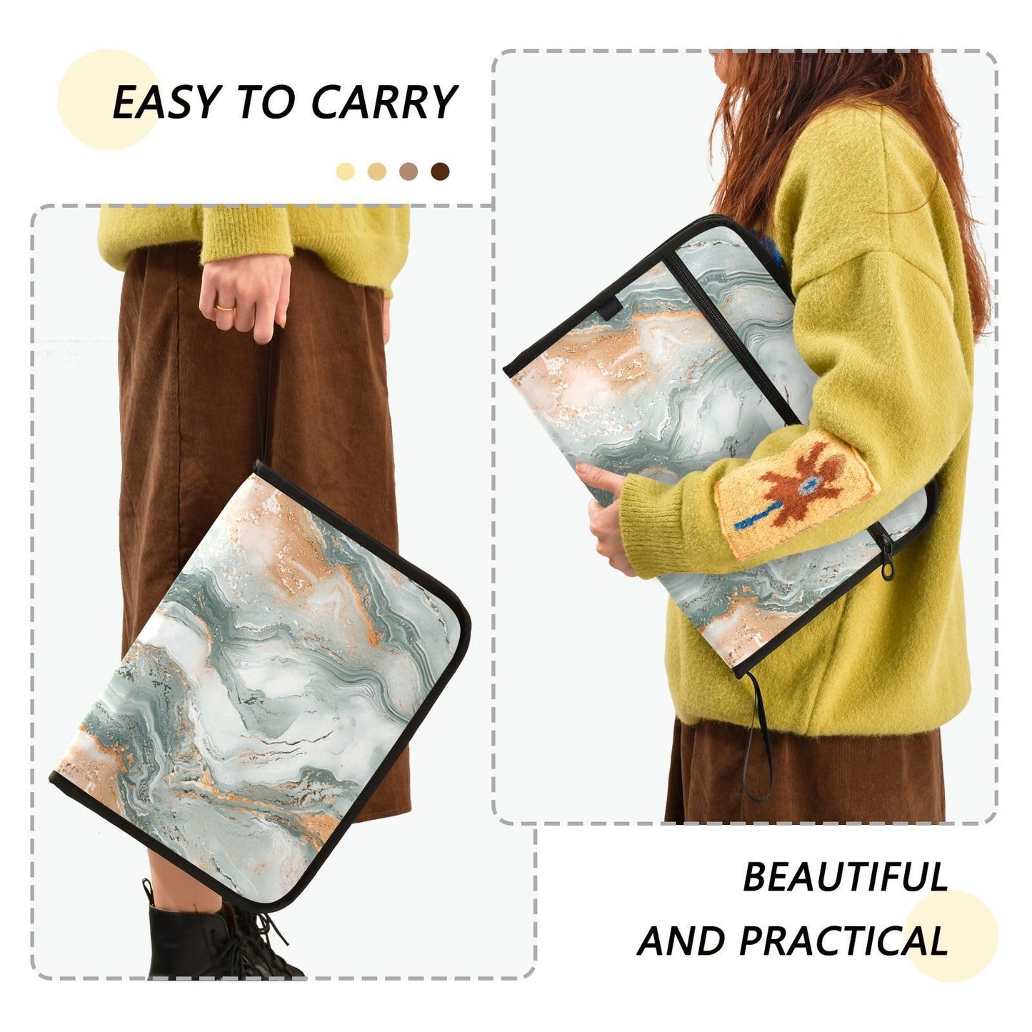 Marble Texture Green Gold File Folders,Plastic Folders with 13 Pockets,Expandable File Folder for Documents School Students Office,Aesthetic Folder with Labels A4 Letter Size