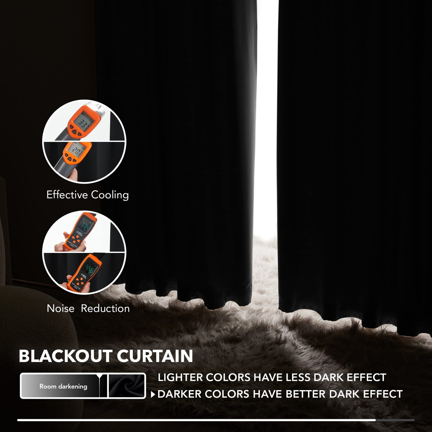 Deconovo Blackout Curtains 84 Inches Long, Black Blackout Curtains for Bedroom - 2 Panels, 52x84 Inch, Room Darkening Curtains for Living Room, Back Tab and Rod Pocket Black Curtains