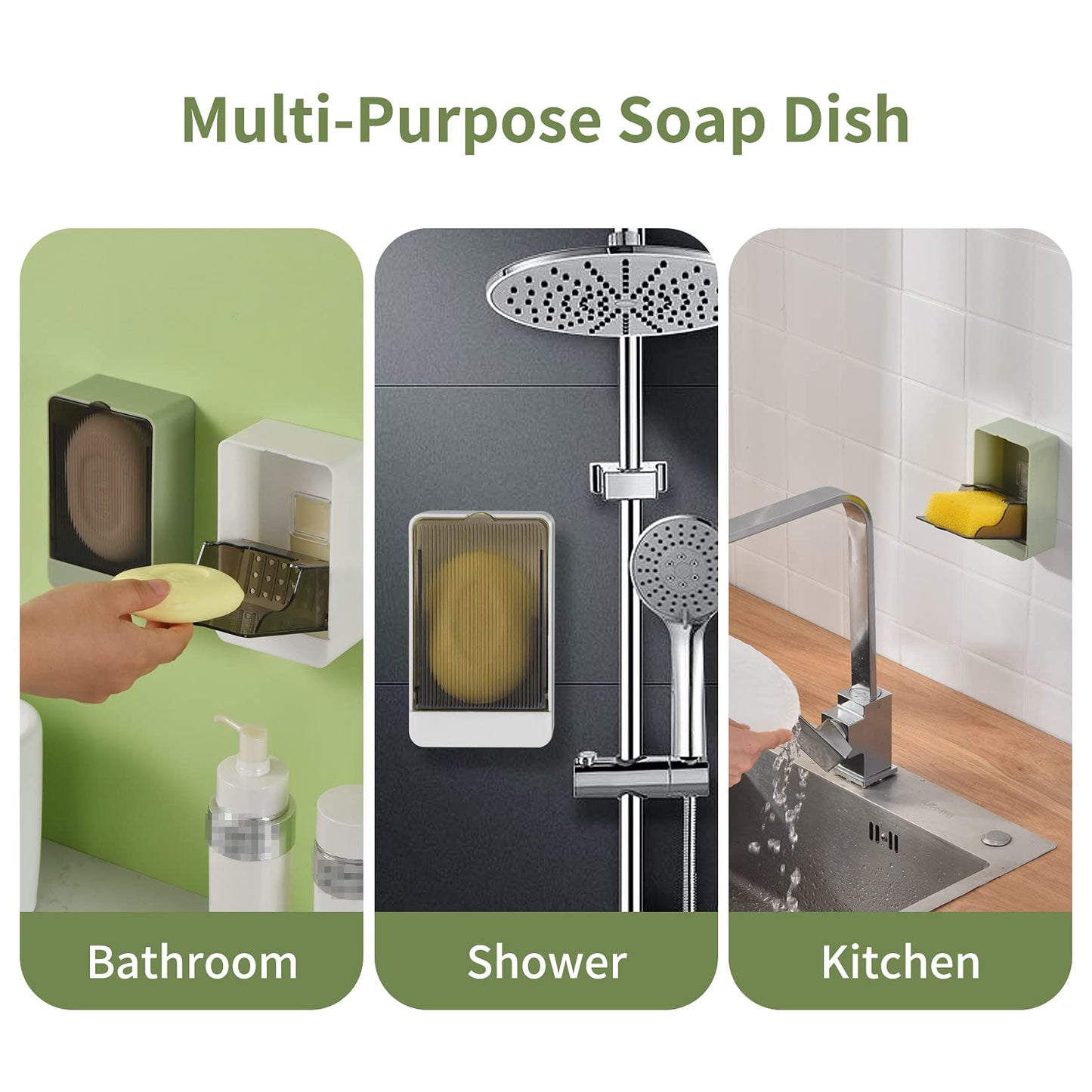 Soap Holder Dish Shower, 2 Pack Bar Soap Holder with Drainage, Self Draining Soap Holder, Wall Mounted Soap Box Tray Container for Bathroom, Bathtub Kitchen Sink, No Drilling, 4 Adhesive Include