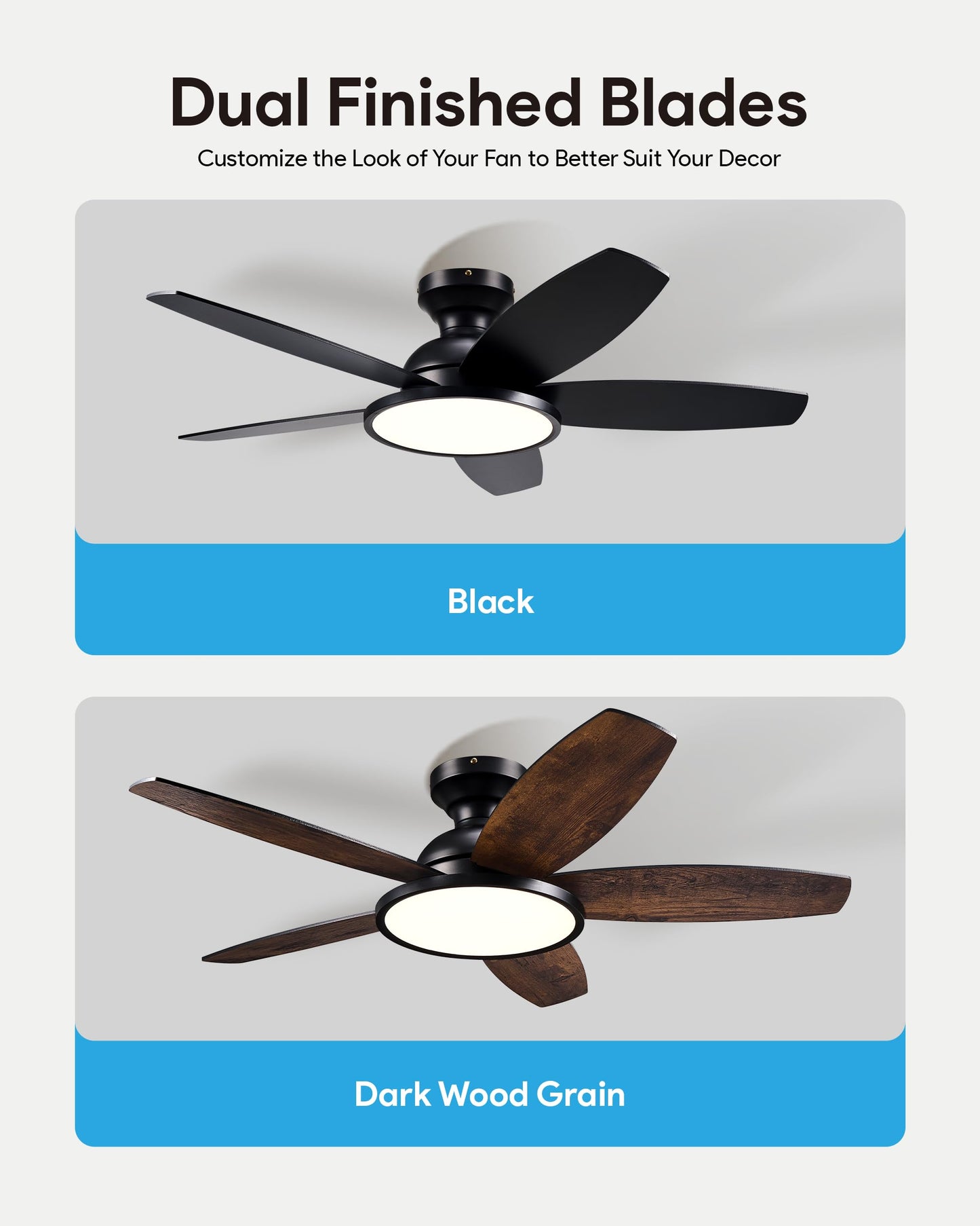 VONLUCE Ceiling Fans with Lights, 42 Inch Ceiling Fan and Remote, Full-spectrum LED Light, 3CCT, 6-Speeds Noiseless Reversible DC Motor, Modern Flush Mount Ceiling Fan for Farmhouse Bedroom Indoor
