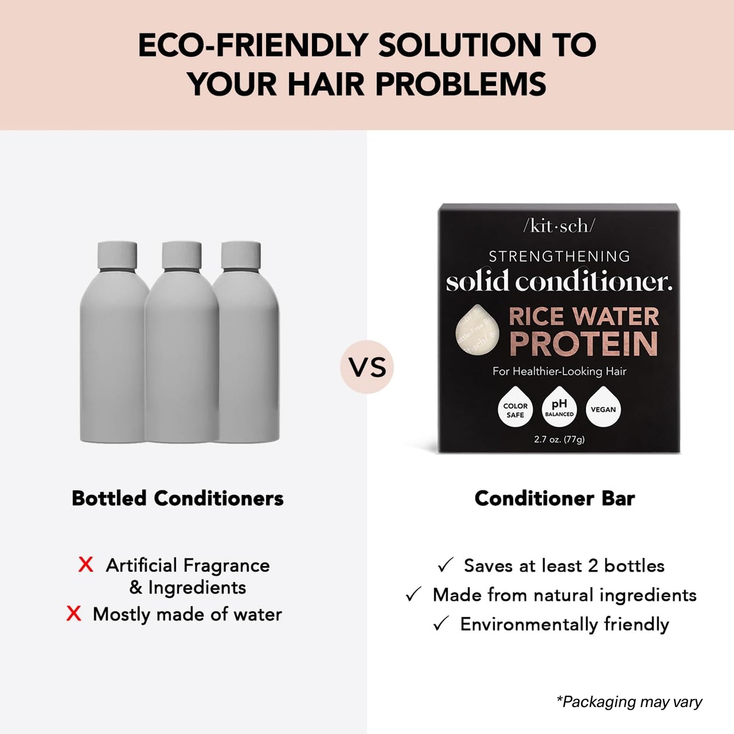 Kitsch Rice Water Shampoo & Conditioner Set - Solid Shampoo & Conditioner Bar with Protein for Strengthening Hair & Damage Repair - Paraben, Sulfate and Silicone Free - Nourishing Hair Care - 2 pack