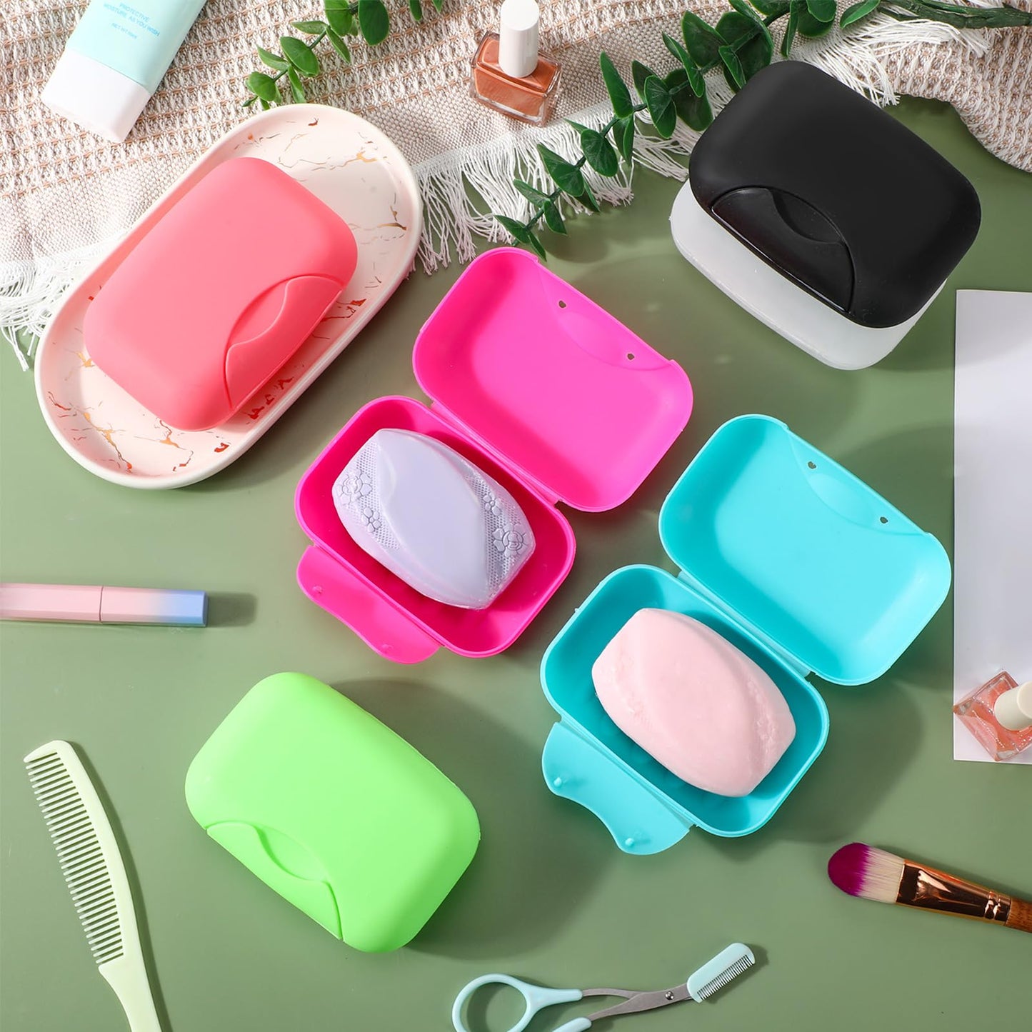 Nuogo 48 Pcs Soap Box Holder Bulk Portable Travel Soap Dish Case Plastic Leakproof Container for Home Bathroom Outdoor Camping Hiking Vacation Gym Shower