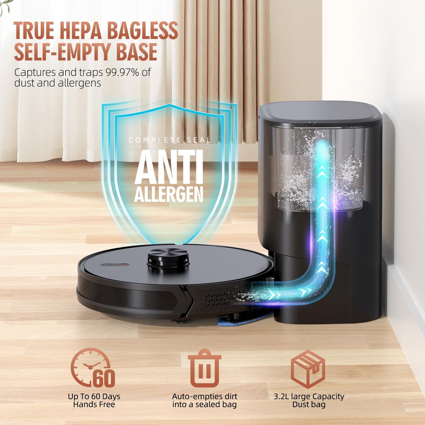 Loorow 3-in-1 Robot Vacuum and Mop Combo with Self-Emptying Dock for 60 Days，LiDAR Navigation,4500Pa Strong SuctionApp/WiFi/Alexa Control, Self-Charging, Replaceable Dust Bag