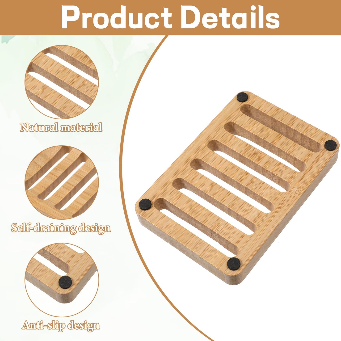 Bamboo Soap Dish, 2 Pcs Wooden Bar Soap Holder Self Draining Natural Wood Shower Soap Dish for Home Bathroom Kitchen Sink Bathtub