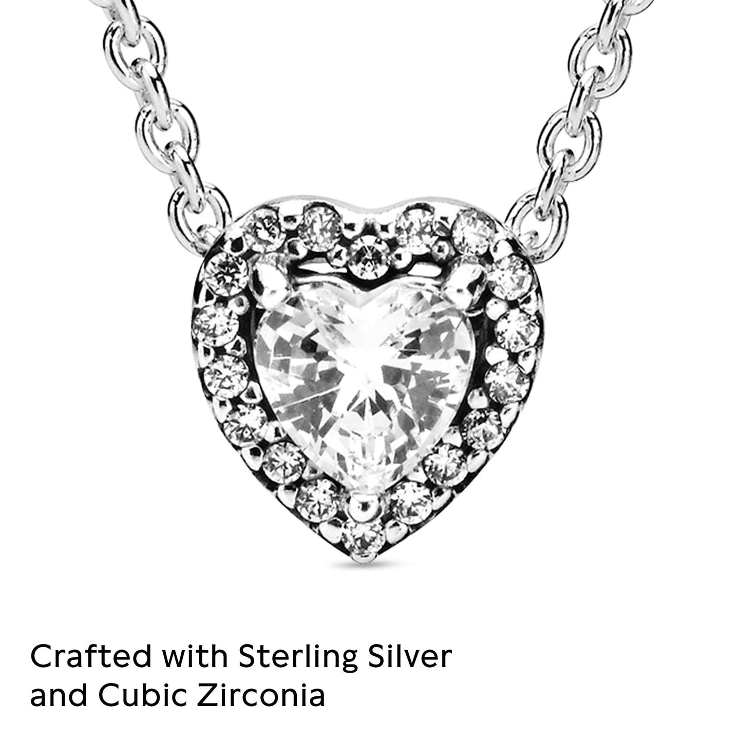 Pandora Jewelry Elevated Heart Cubic Zirconia Necklace in Sterling Silver, 17.7", No Box