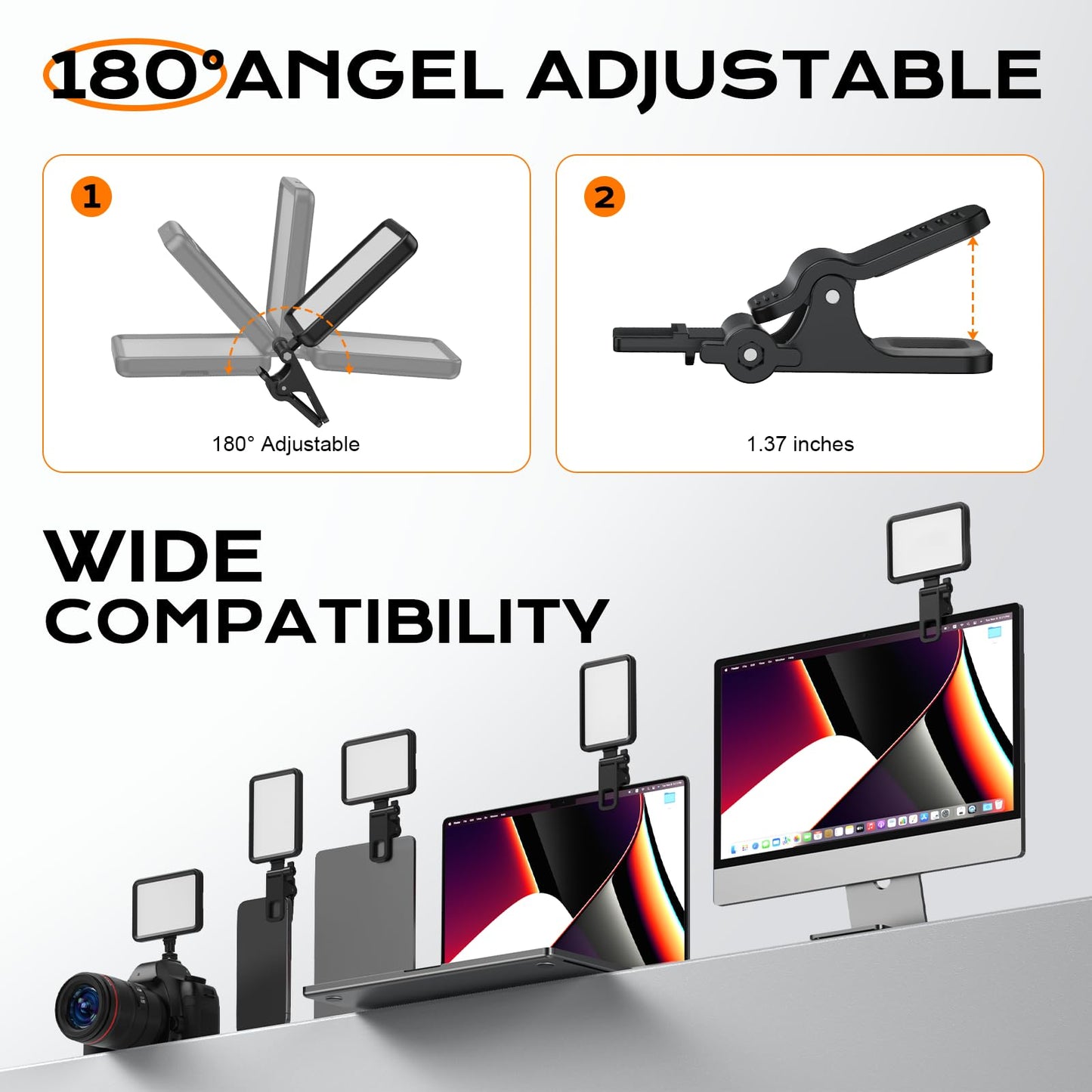 Rechargeable Soft Selfie Light for Phone, Camera, Laptop, 4-14H Battery Portable LED Light for Pictures, Phone Light Clip for Selfie, Vlog, TikTok, Makeup, Video Conference Black