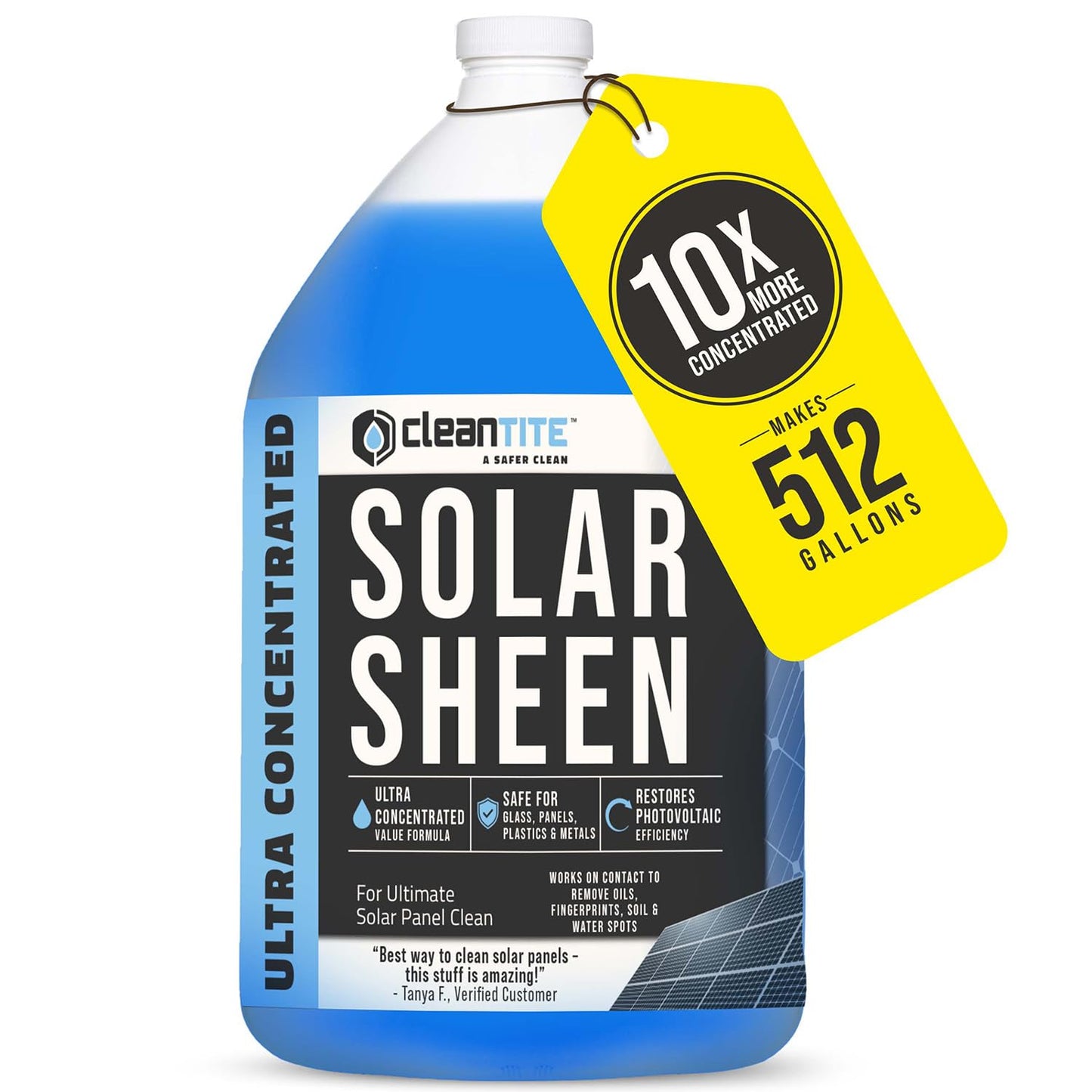 CLEANTITE Solar Panel Cleaner 1 Gallon (Makes 512 G) - Super Concentrated Cleaning Solution for Glass, Metal, Wood & Plastic - Remove Oil, Fingerprint & Water Spots - Multipurpose Solar Panel Cleaning