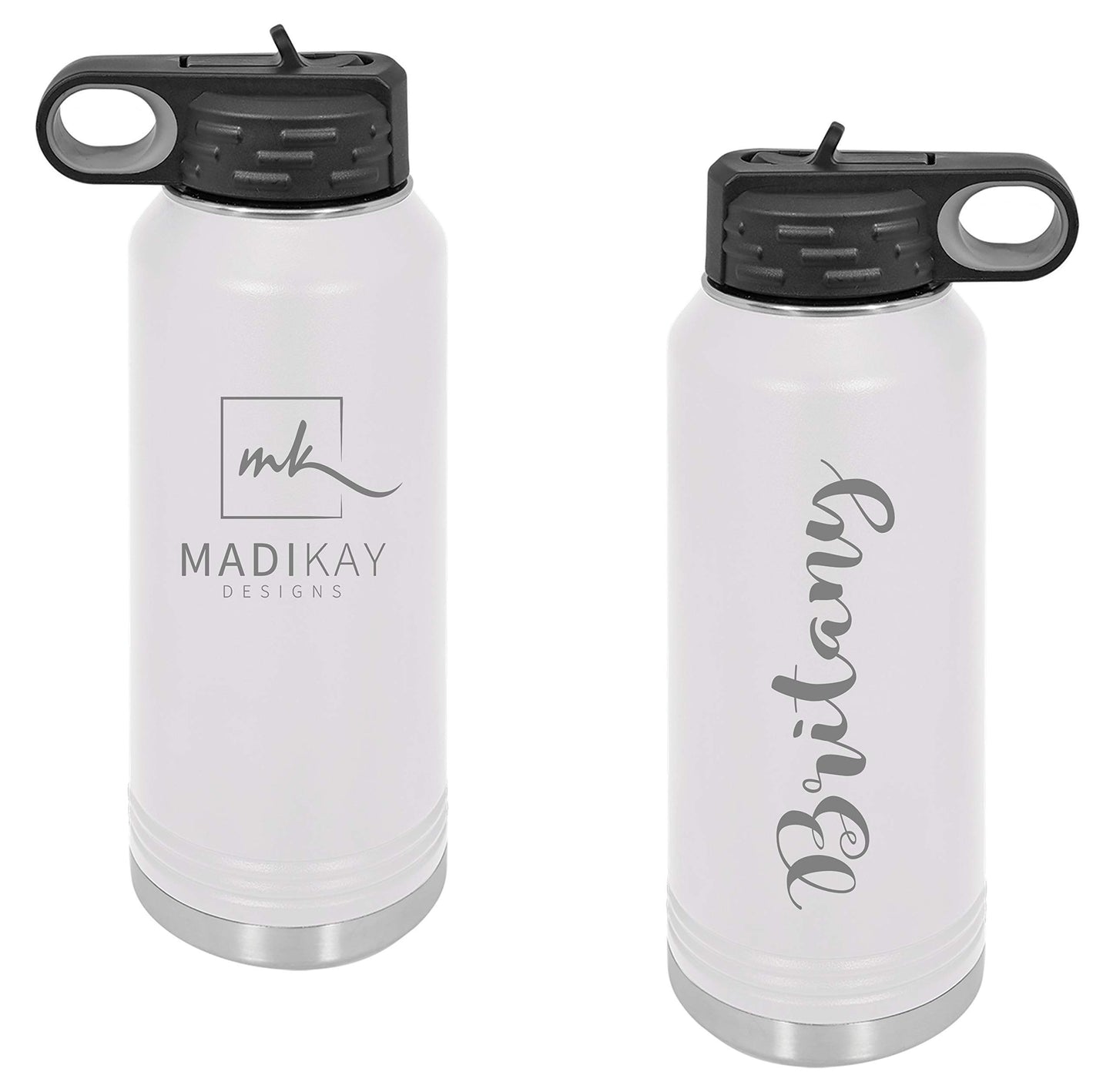 Personalized Water Bottle by Madi Kay Designs - Custom Laser Engraved, Insulated 18/8 Stainless Steel, Double-Walled, Copper Vacuum Insulated, Choose from 12 Fonts - 32 oz or 40 oz