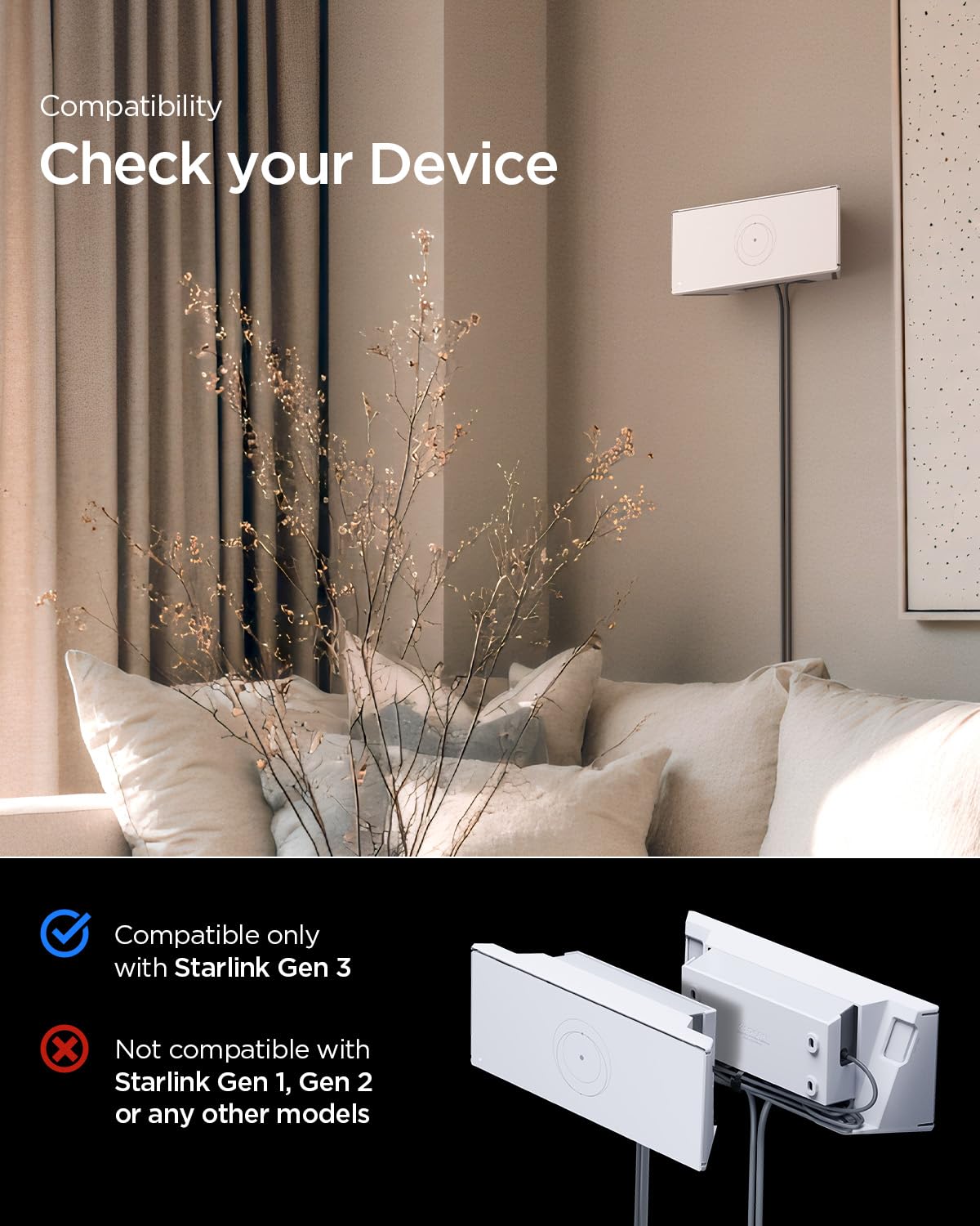 Spigen Wall Mount Designed for Starlink Gen 3 with Cable Organizer Tie, Caddy, Starlink Standard V3 2 in 1 Mesh Router Power Supply Mounting Kit, Wall Holder Stand STL310 - White