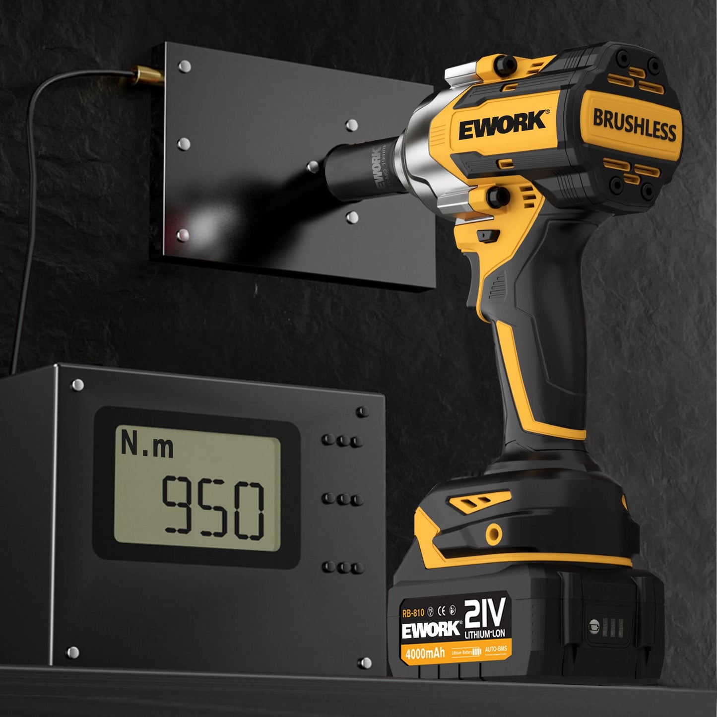 EWORK Cordless Impact Wrench 1/2 inch 21V Brushless High Torque Impact Gun Max 700 Ft-lbs Power Impact Wrenches with 4.0Ah Li-ion Battery, Fast Charger, 5 Sockets, Tool Bag (RB-810)