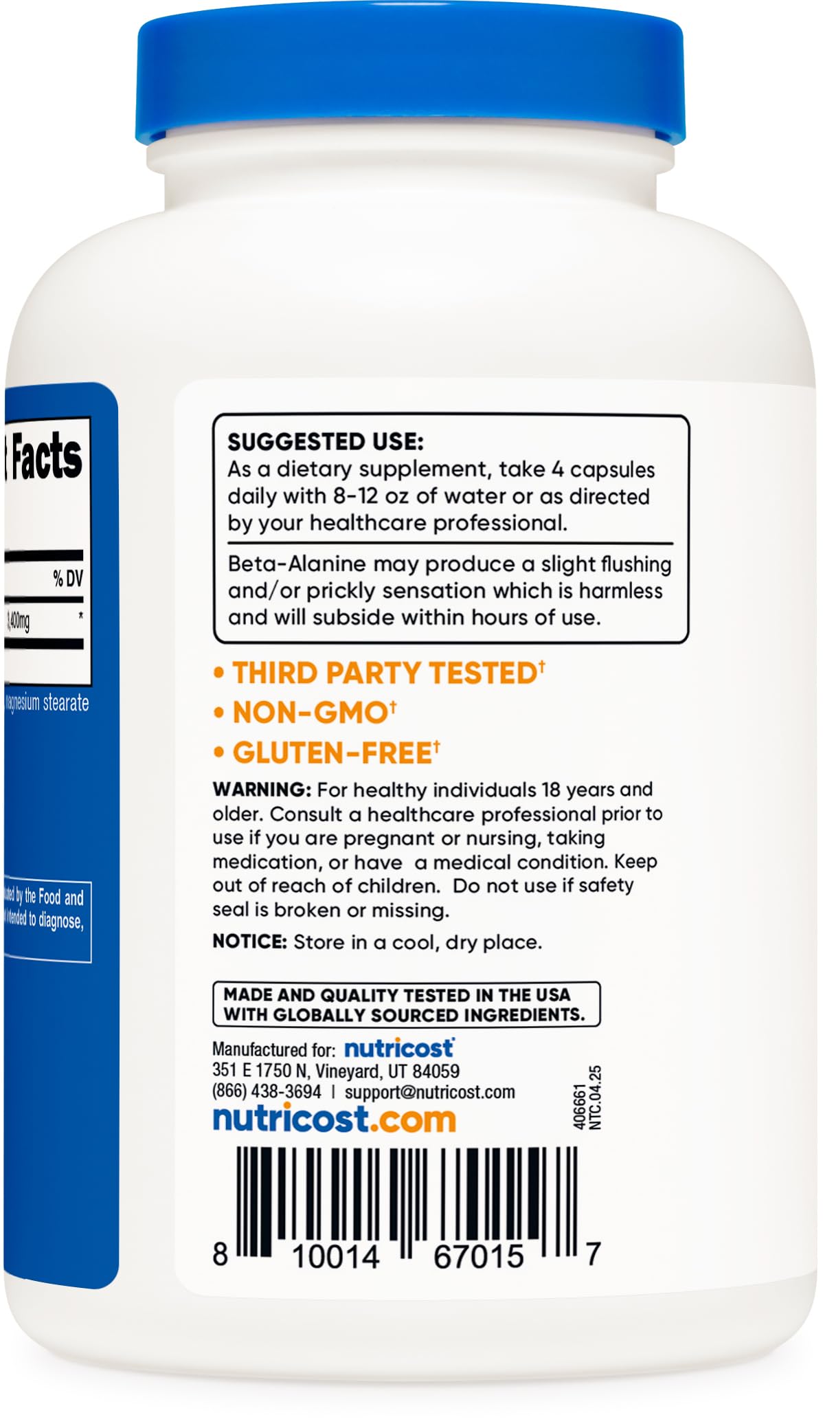 Nutricost Beta-Alanine Capsules 3400mg, 240 Capsules (60 Serv) - Potent Beta Alanine, Gluten Free & Non-GMO, 850mg Per Cap