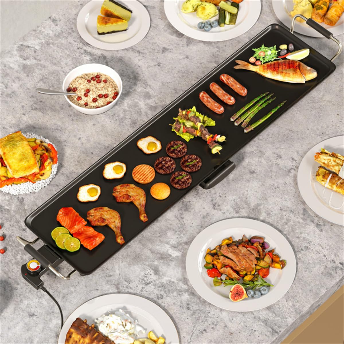 35" large electric grill with adjustable temperature