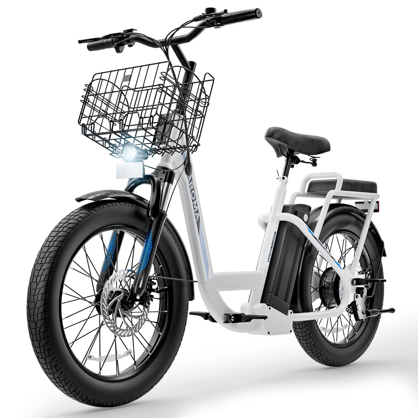 Caroma Peak 500W Electric Scooter with Seat, 20" Fat Tire Electric Bike with 36V Removable Battery, Up to 15Miles & 20MPH, Foldable Adult Electric Bicycles for Commuting with Basket (White)
