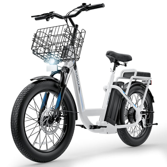 Caroma Peak 500W Electric Scooter with Seat, 20" Fat Tire Electric Bike with 36V Removable Battery, Up to 15Miles & 20MPH, Foldable Adult Electric Bicycles for Commuting with Basket (White)