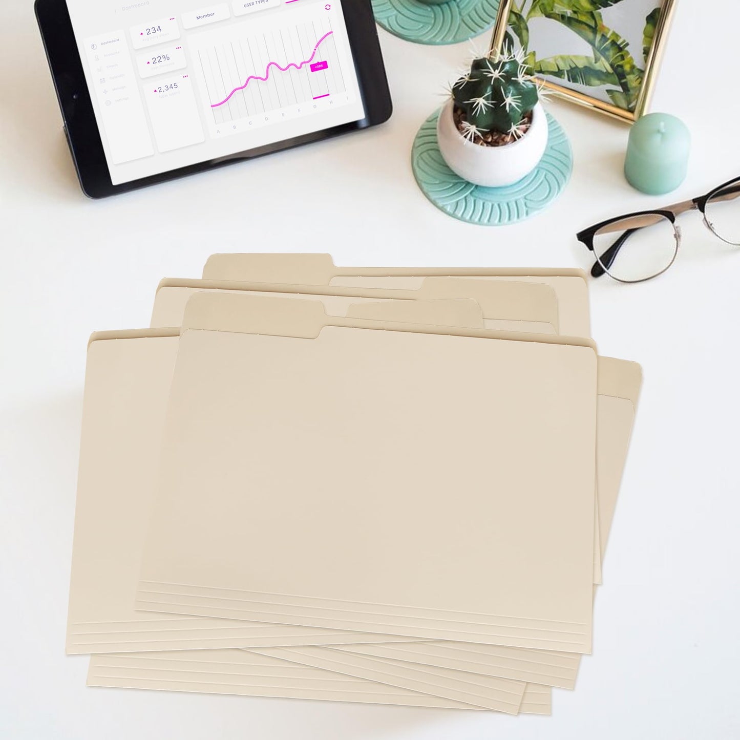 pmybupo 100PC Manila File Folder 1/3 Cut Tab Letter Size,Great for Organizing and Easy File Storage,Per Box