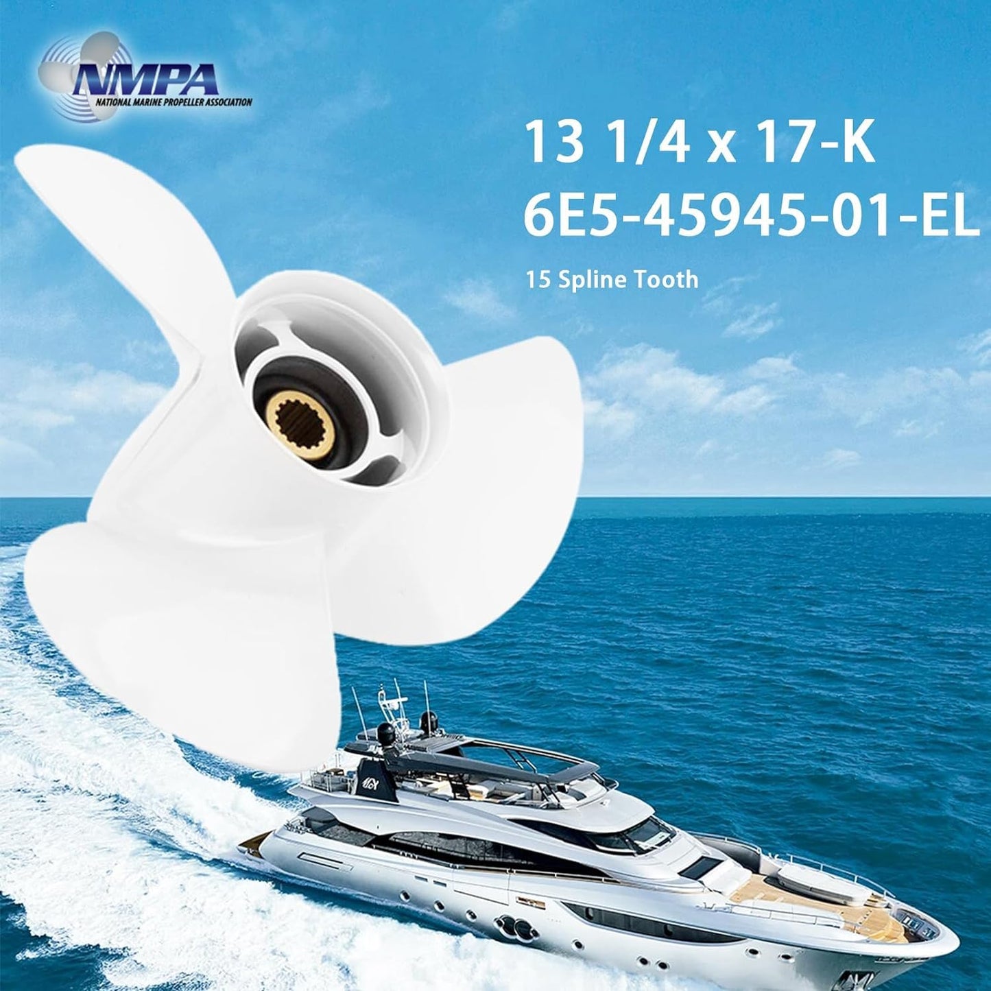 VIF Jason Marine 13 1/4x17-K Aluminum Boat Propeller for Yamaha Outboard Motos 60/70/75/80/85/90/115/130HP,OEM Parts No.6E5-45945-01-EL,15 Tooth, Rh