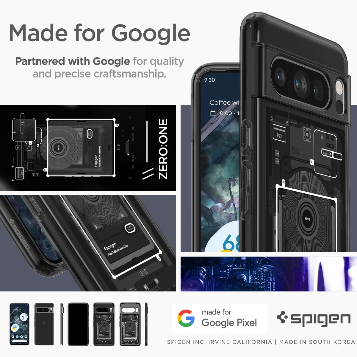 Spigen for Pixel 8 Pro Case, Ultra Hybrid (2023) [Anti-Yellowing] [Military-Grade Protection] - Zero One