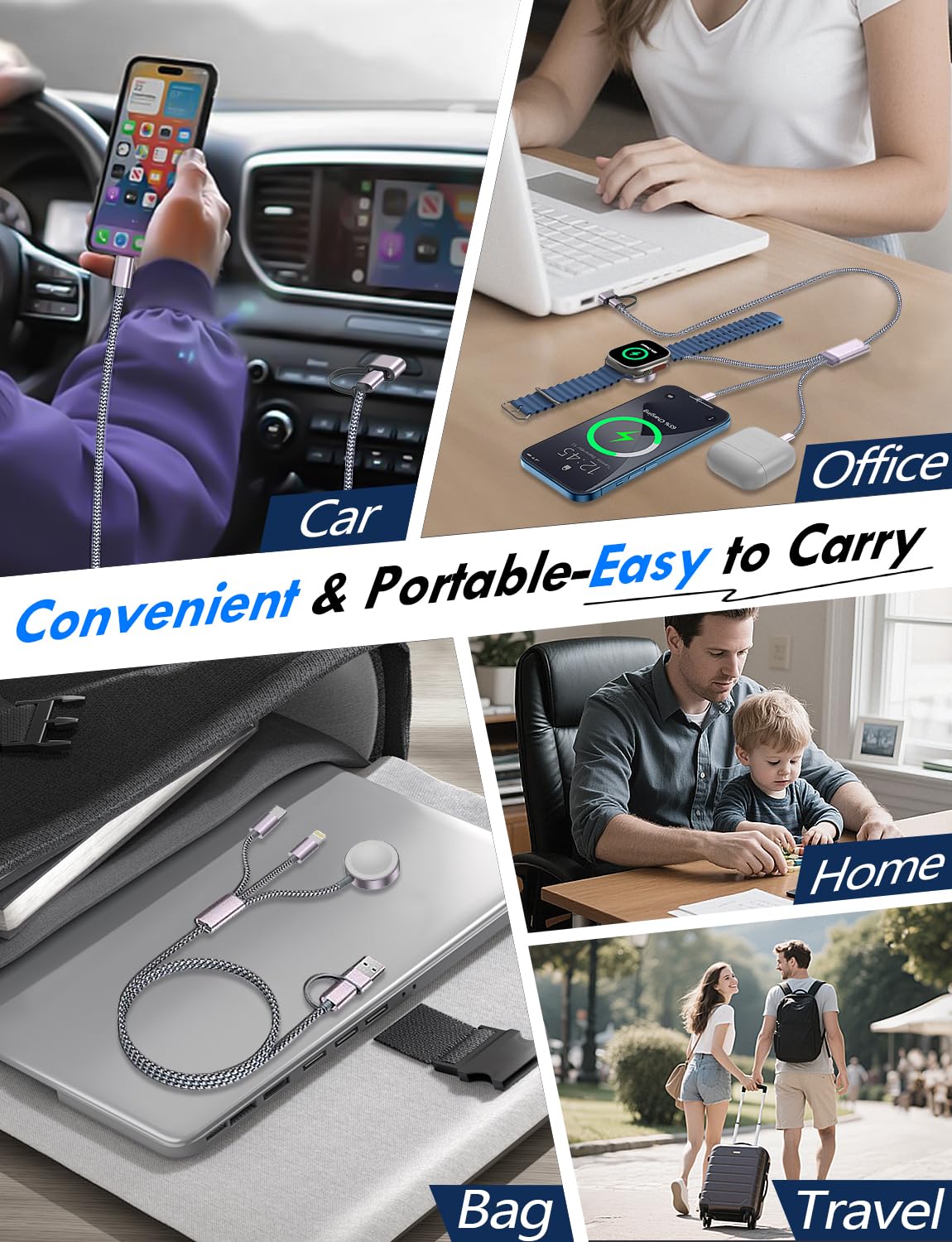 2Pack Multi Fast Charging Cable for Travel Essentials,Apple Watch Charger,iPhone Charger[3-in-2] USB A/Type C/Lightning Cable for iWatch Ultra/SE/10-2,iPhone 16-11,Galaxy S25-21,Airpods,iPad,Car-4FT