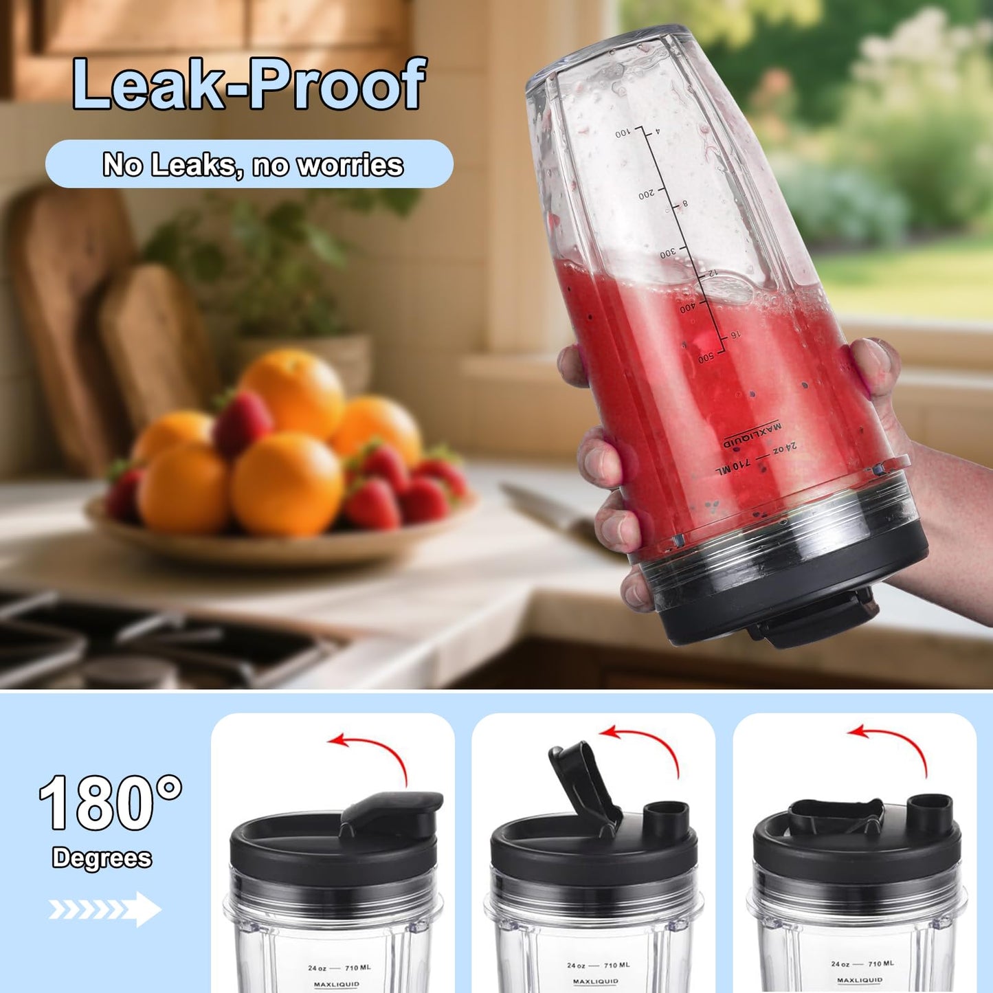 Replacement 24oz Blender Cups with Lid for Ninja, 7 Fins Extractor Blade Compatible with Nutri Auto iQ BN401 BN751 BN801 BL642 BL456 BL480 Foodi SS401 SS101 NN100 NN210 NN102 BL2012