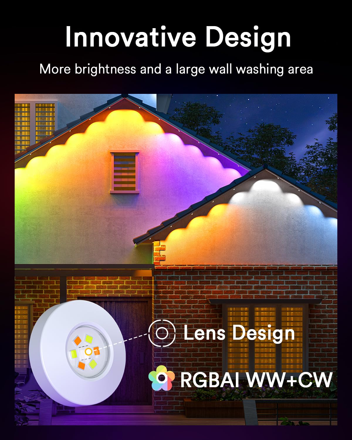 Lumary Permanent Outdoor Lights Pro 158ft with 120 LED RGBAICW Smart Eave Lights IP67 Waterproof for Easter, Halloween, Christmas Decoration, APP/Voice/Remote Control and Google Assistant