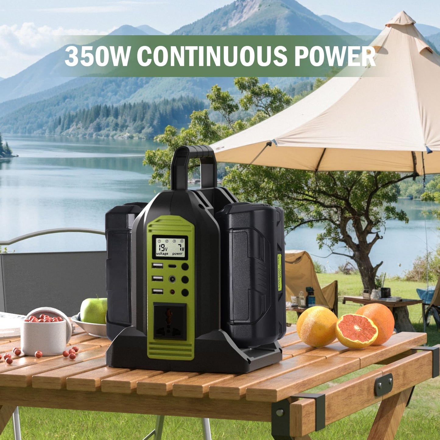 350W Power Inverter for Ryobi 40V Li-ion Battery, OP401 2-Port 40V to 120V Pure Sine Wave Inverter with LED Light, 3 USB-A Port, 1 USB-C Port, 1 DC Port, Power Station for Camping Emergency(Tool Only)