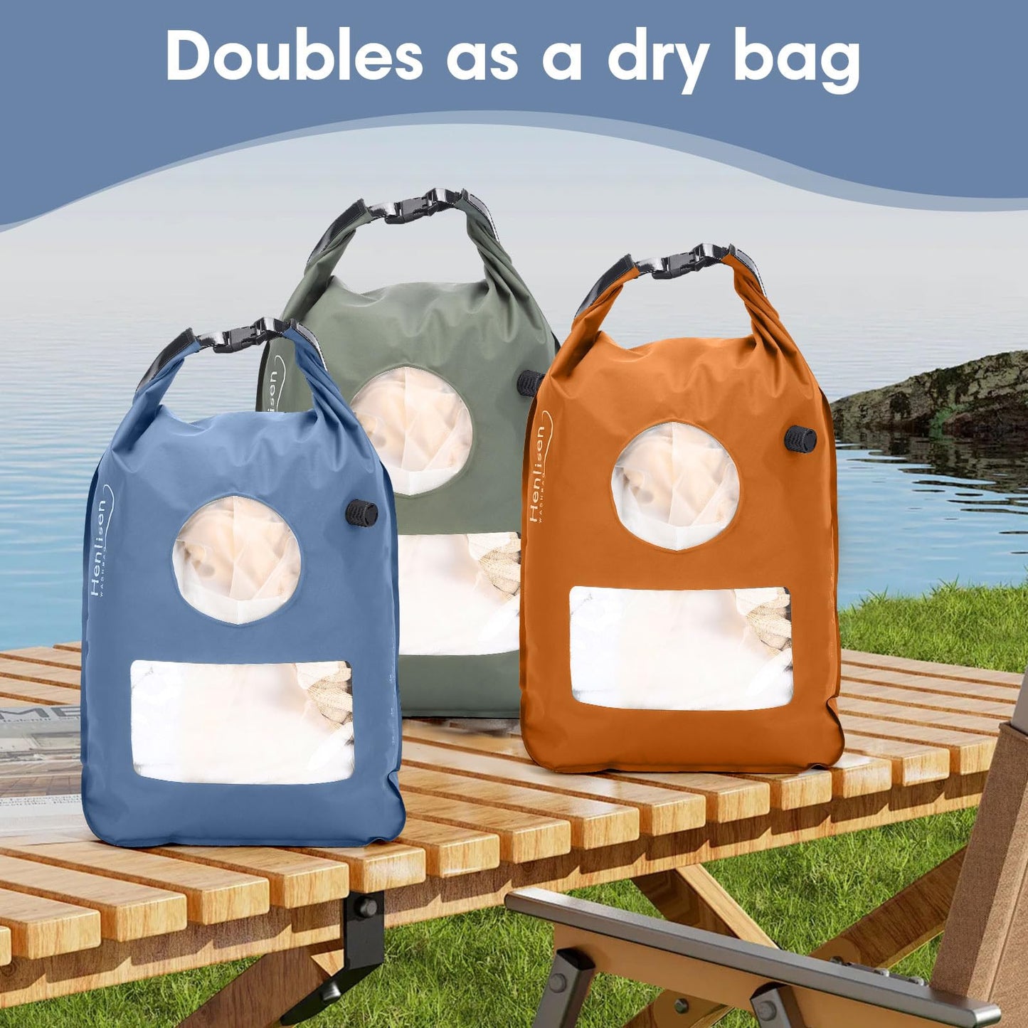 Wash Bag Portable Washing Machine for Camping Travel Laundry Washing Bag Baby Clothes Manual Washer Dry Bags Self-sufficient Hand Wash Clothes for Outdoor Traveller RV Backpacking Adventures Essential