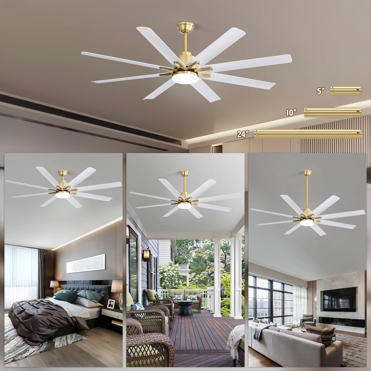 Sofucor 66 Inch Smart Ceiling Fans with Lights, Indoor/Outdoor Ceiling Fan with Light and Remote, Work with Alexa/Google, Reversible DC Motor, White Ceiling Fan Light for Living Room Farmhouse Patio