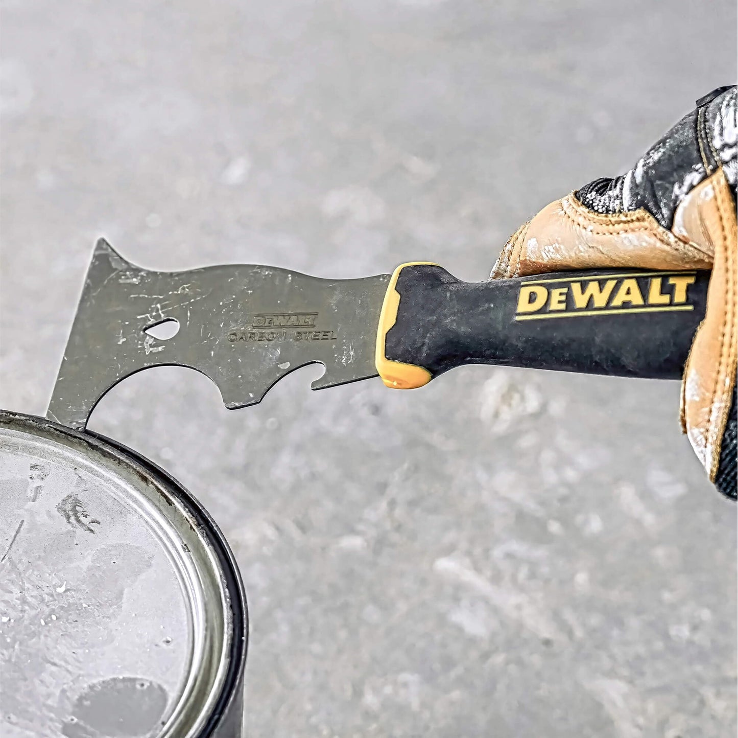 DEWALT 9-in-1 Painter's Tool | Straight Scraper, Curved Scraper, Gouger, Roller Cleaner, Can Opener, Bottle Opener, Nail Puller, Screwdriver, Hammer | Carbon Steel w/Soft Grip Handle | DXTT-2-200