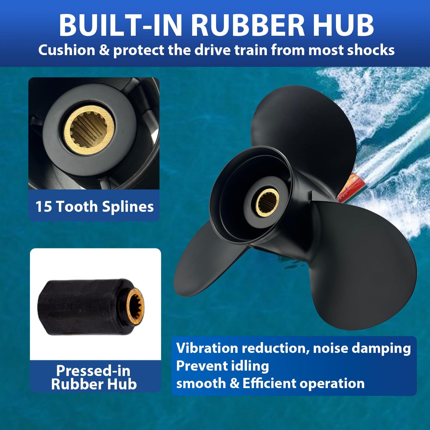 VRIWOY 13.5x15 13.25x17 Aluminum Boat Propeller for TOHATSU Outboard Engines | 60-140HP | 15 Spline, RH Rotation | Durable 3-Blade Design (13.25Dia×17Pitch OEM NO.3HKB64536-0)