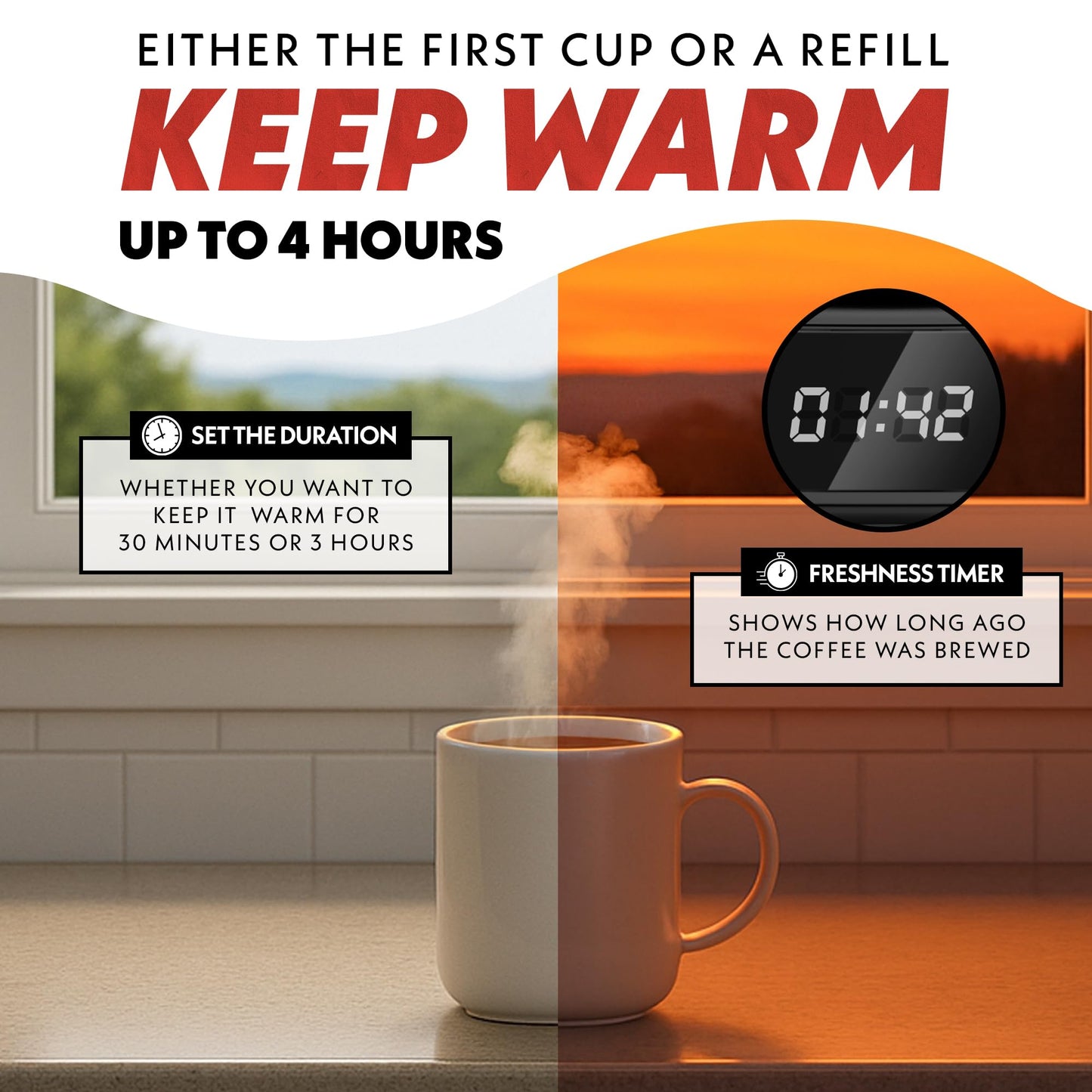 Gourmia GCM3518 5-Cup Programmable Drip Coffee Maker, Brew Later Timer, Adjustable 4-Hr Keep Warm, Pause & Serve, Freshness Timer, 700 W Compact Glass Carafe, EZ-View Water Window