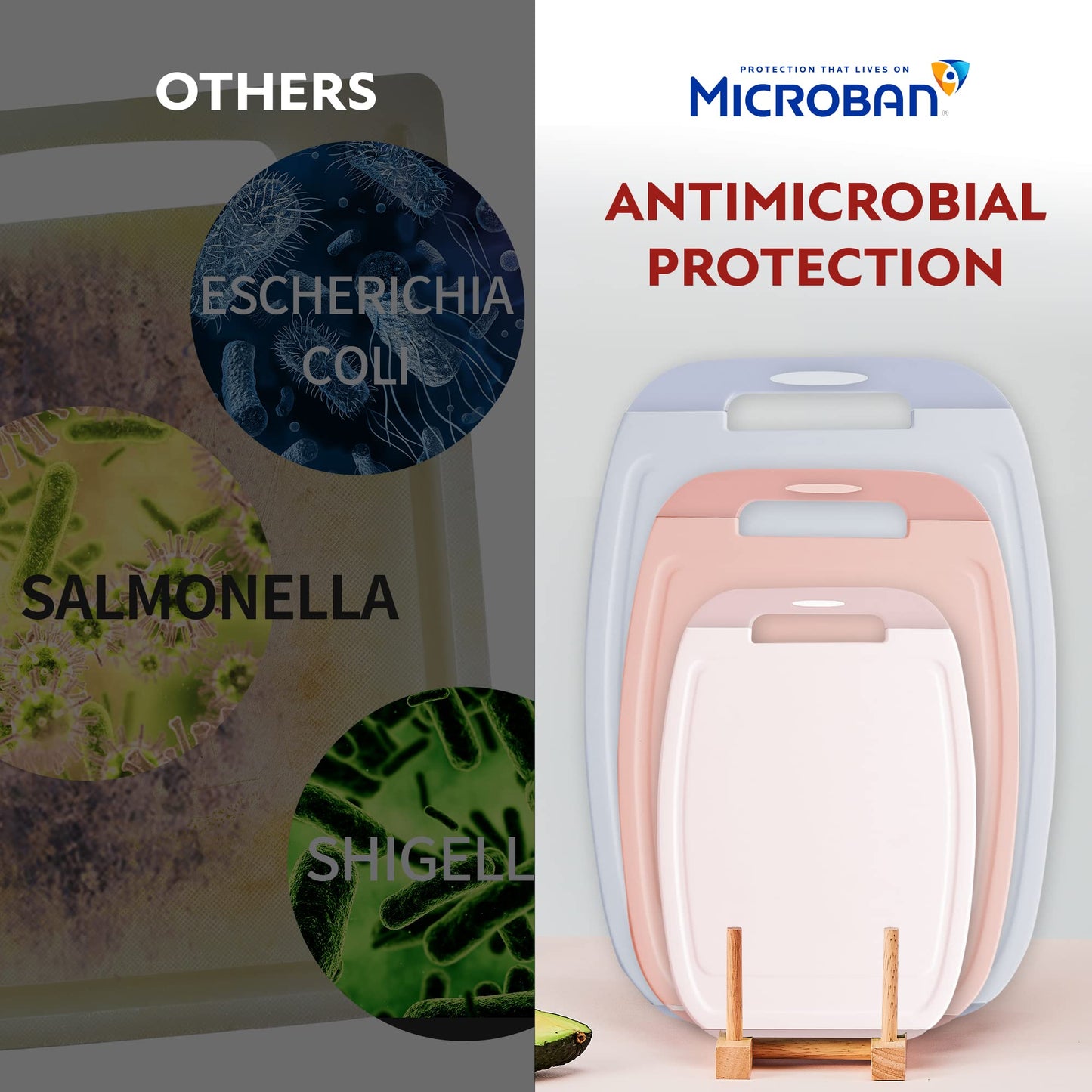 Neoflam Microban Protection Cutting Board 3 Piece Set, Stain & Odor/BPA Free, Reversable Board, Upgraded Larger Juice Groove, Non-Slip EZ Grip Handle, Dishwasher Safe, Pastel