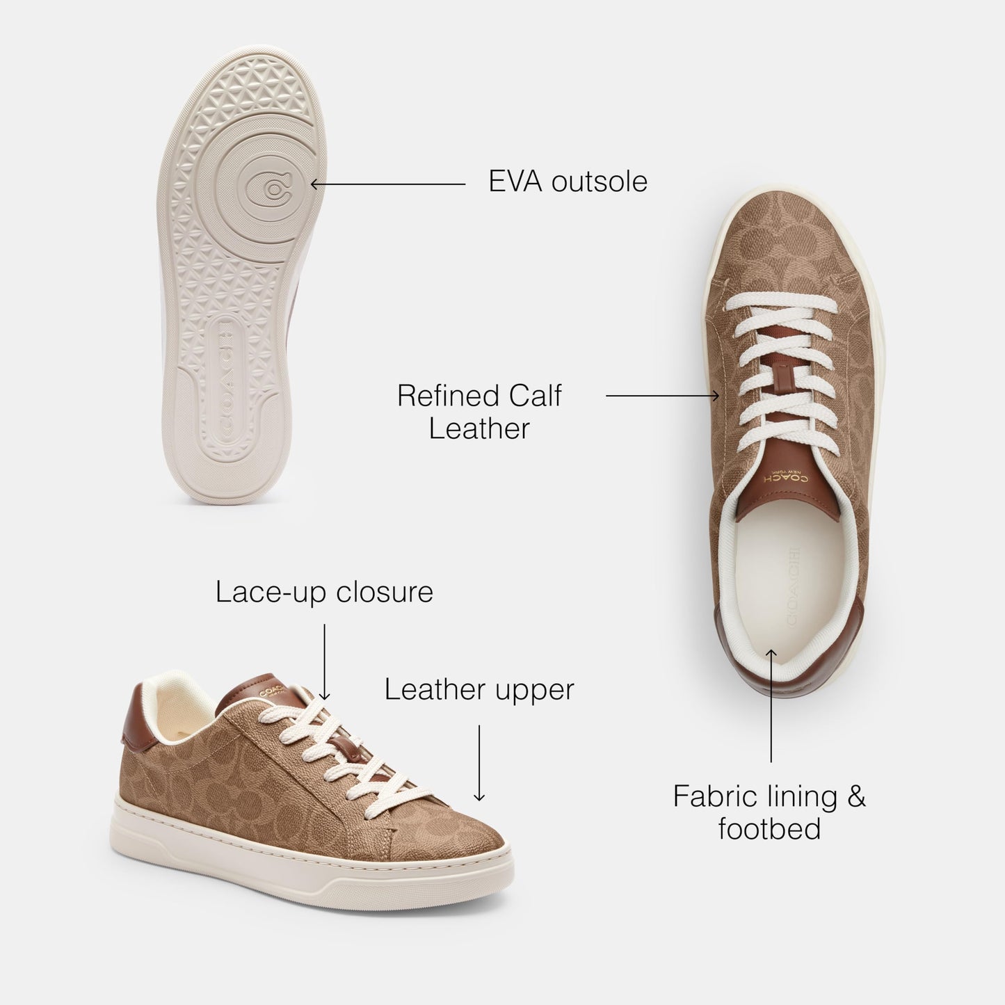 COACH Women's High Line Sneaker, Brown Khaki, 8.5